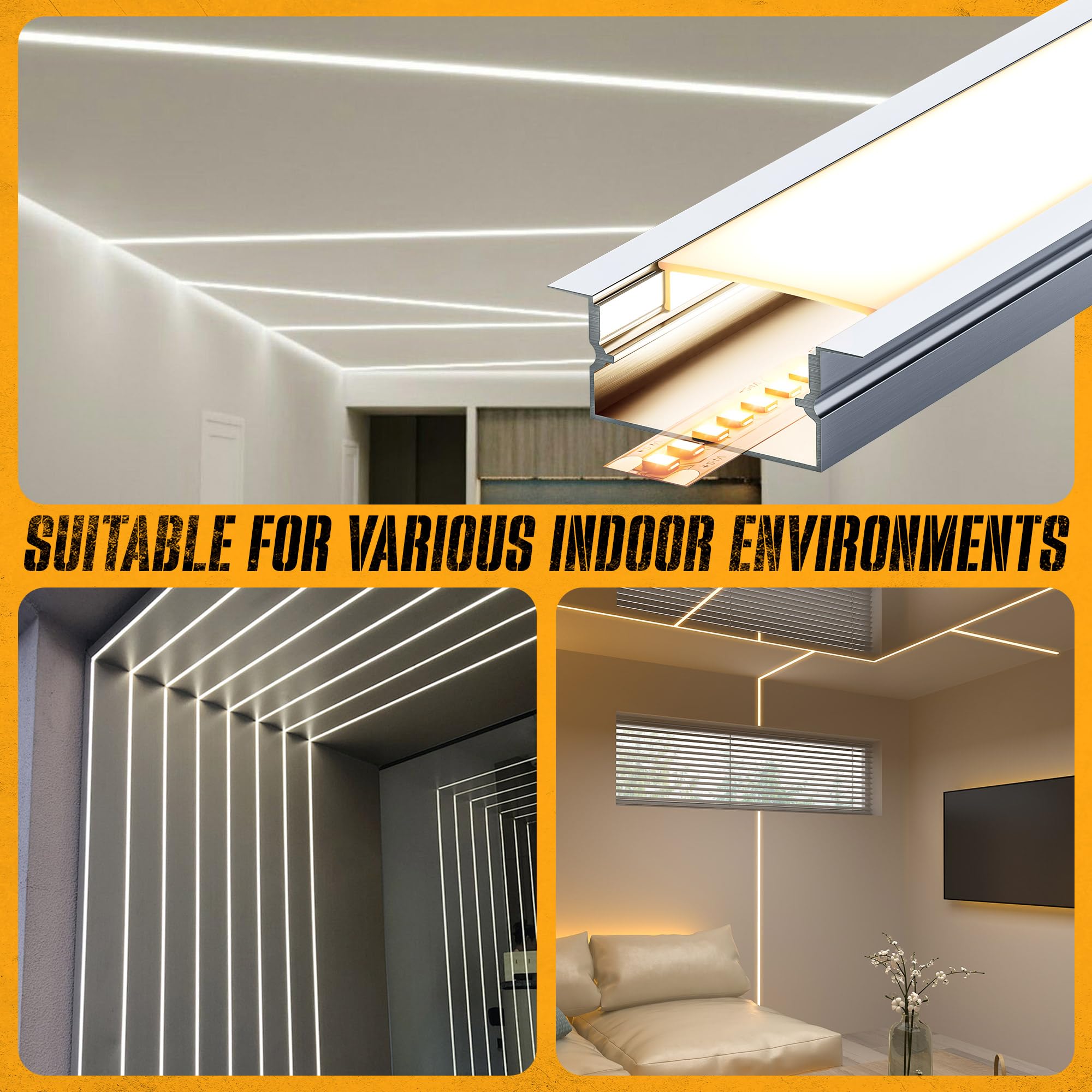 Aluminiumprofil 10 × 2 m (20 m gesamt) für LED-Streifen, Diffusor und Kanal für LED-Streifen bis zu 15 mm - Maße 26,7 x 10 mm (2M 10 Stück).
