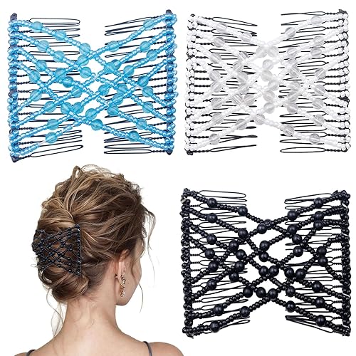 3 piezas de peine elástico mágico para el cabello, doble peine elástico, horquillas para mujeres, horquillas con cuentas, niñas, peinado vintage,