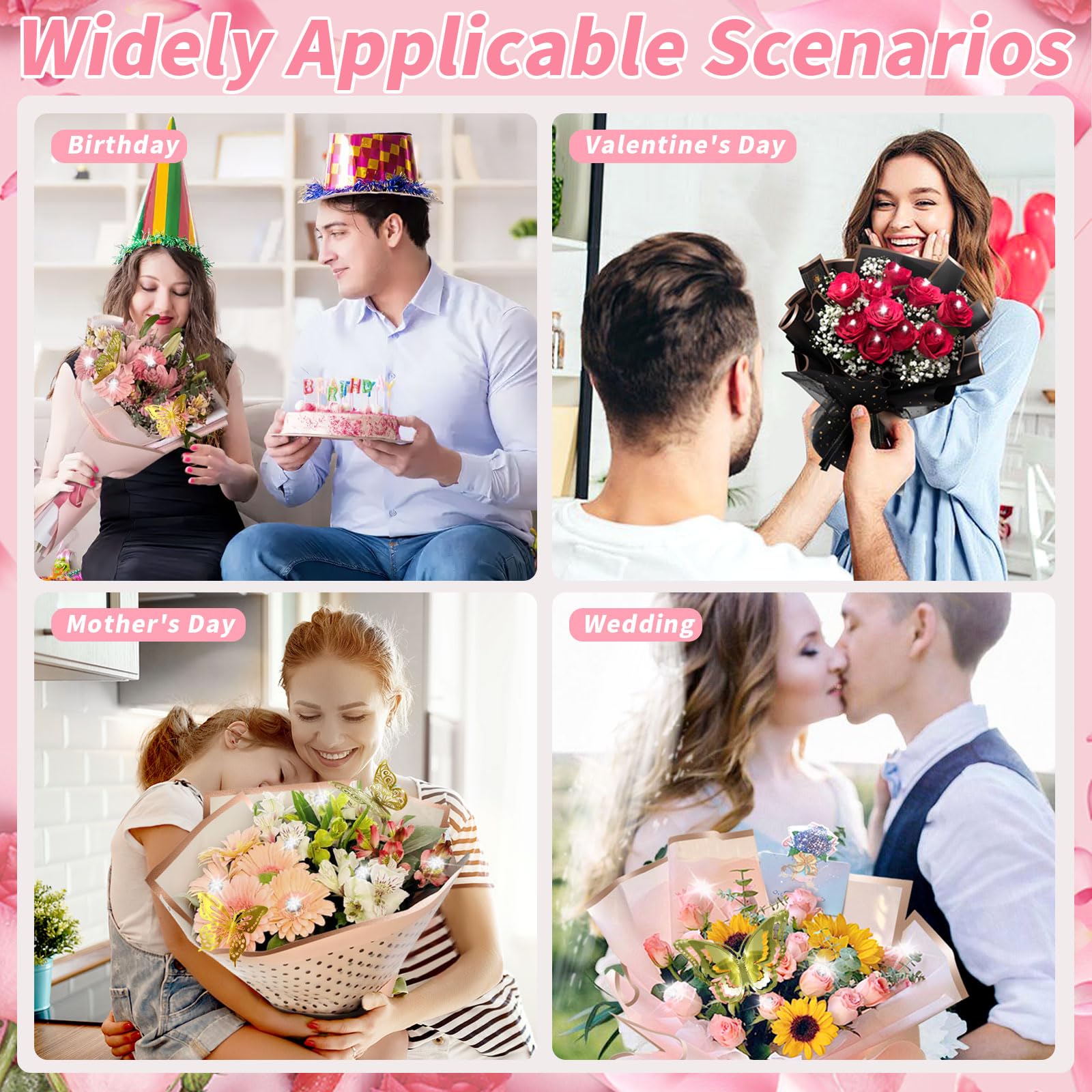 Marspark Valentines Day Money Bouquet Flower Kit Gift Included 20 Sheet Flower Wrapping Paper 36 Fake Flowers 100 Bamboo Skewer Floral Foam Block For Anniversary Birthday Wedding(Light Purple,Classic - View #6