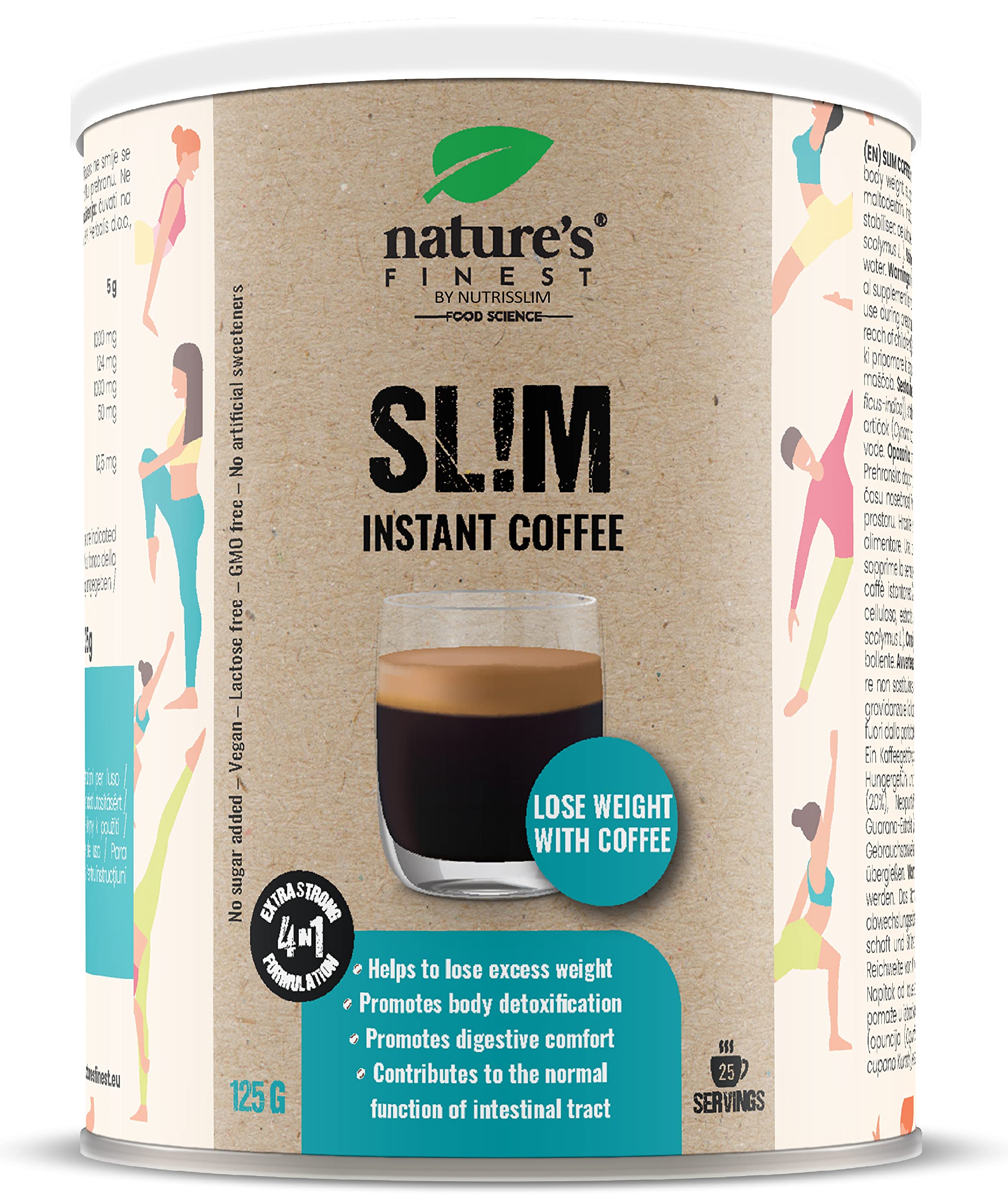 Nature's Finest Sl!m Coffee, Café Soluble 125 g | café instantáneo con Neopuntia, guaraná y alcachofa - arábica vegano sin edulcorantes - taza lista en 1 minuto