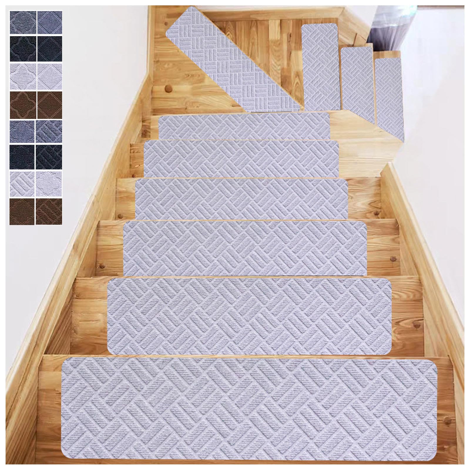 Anti Scivolo Tappetini Antiscivolo per Gradini Lavabile, Autoadesivi per Scale 76×20,3 cm Anziani e Animali Domestici,E-15Pcs