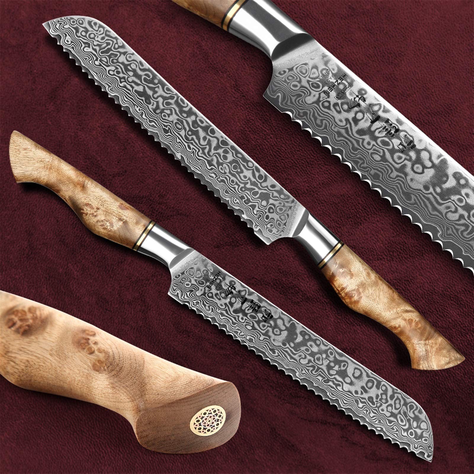 1-5pc. Set di coltelli Damasco in acciaio Chef Chef Santoku Pane Pronto Utility Professionale Affettatura Coltello Coltello Cucina Coltello da cucina Coltello da cucina (Color : 3pc knife set)