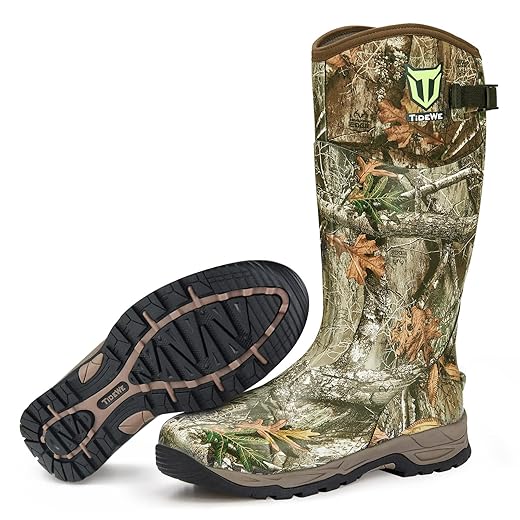 TIDEWE Rubber Hunting Boots, Waterproof Insulated Realtree Camo & Next Camo G2 Warm Rubber Boots with 7mm Neoprene, Durable Outdoor Hunting Boots for Men (Size 5-14)