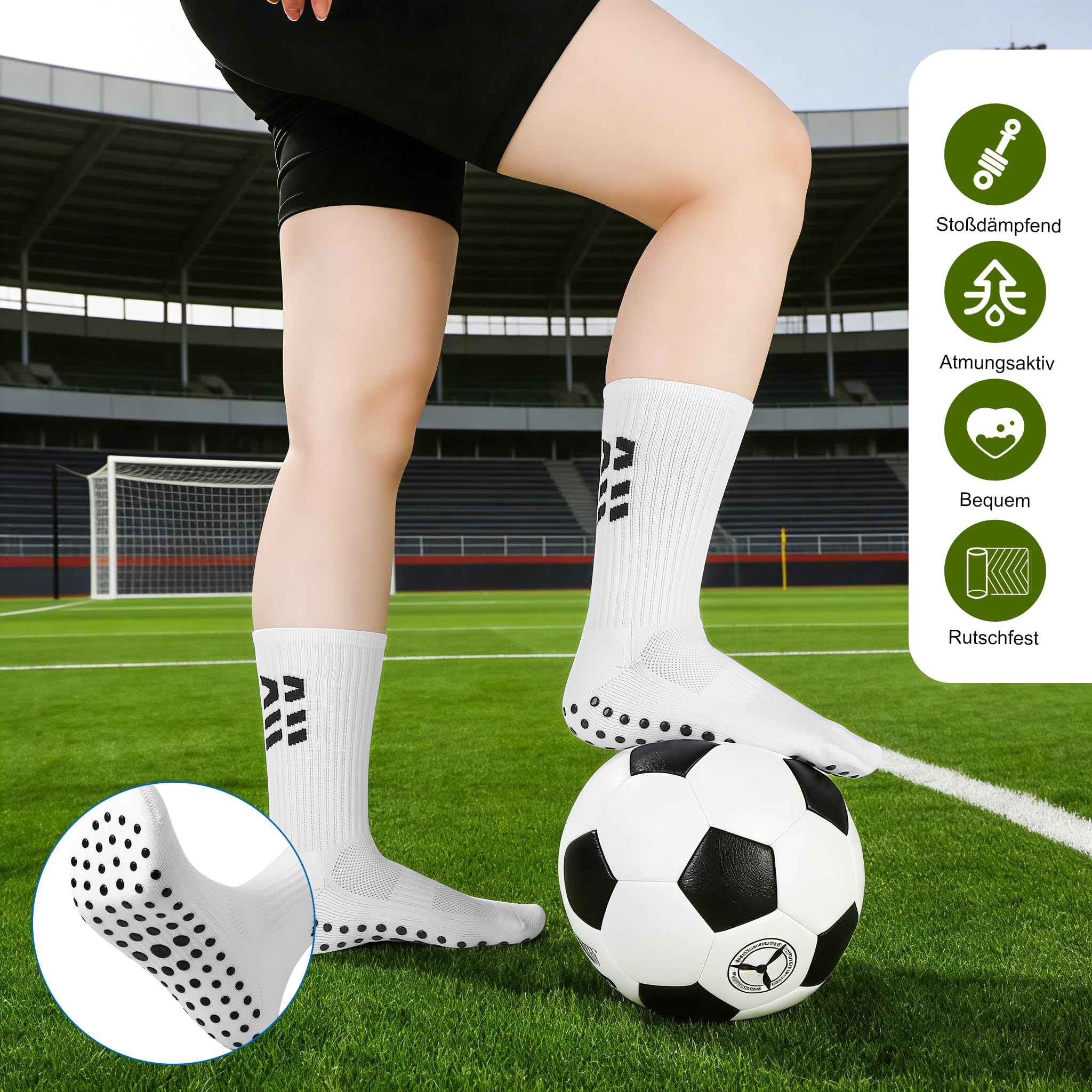 Utensilsto 3 Paar Aniti-Rutsch Fußballsocken für Herren Fussball Socken Mit Gummipunkten für Basketball Laufen Tennis Pilates