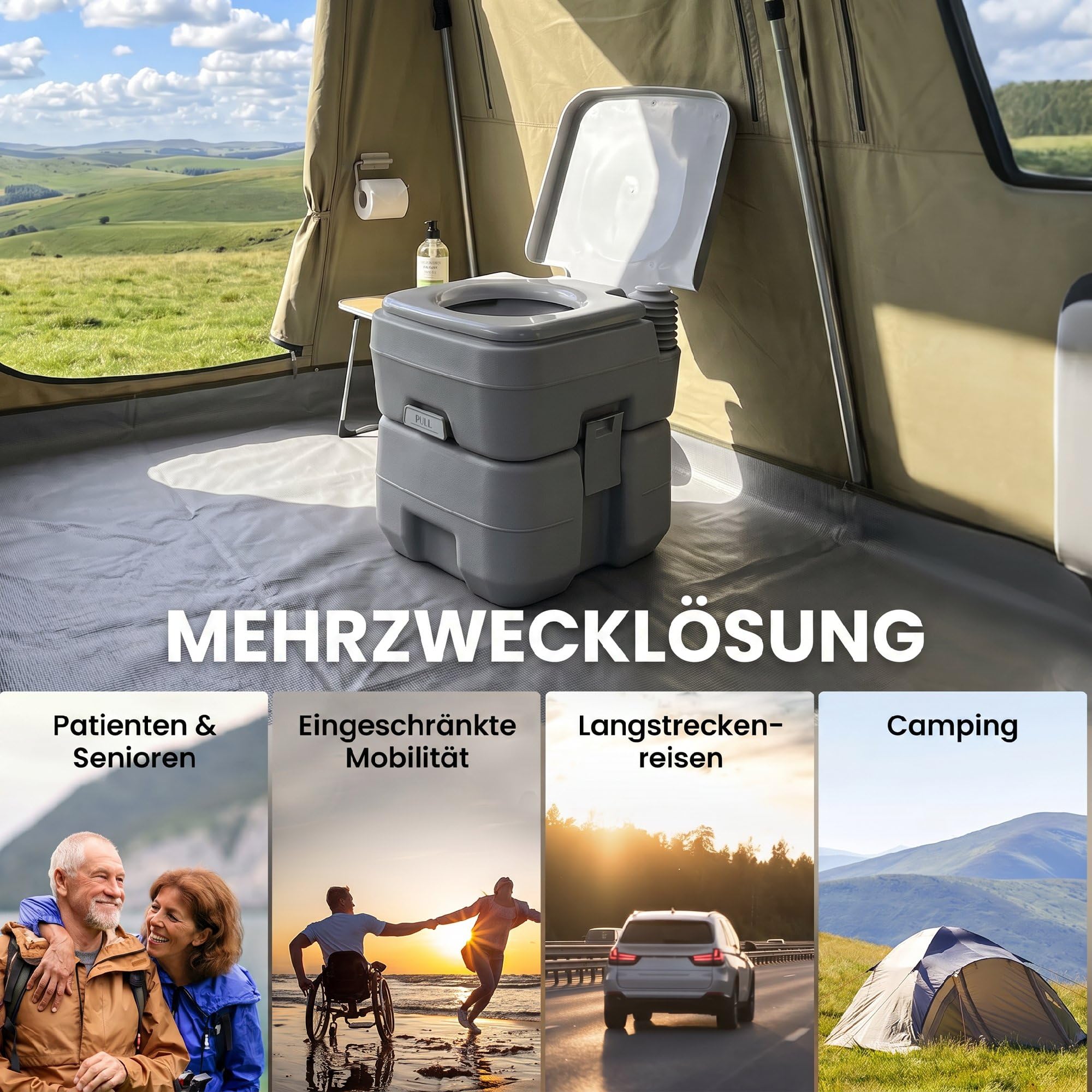 Outsunny Toaleta kempingowa 20L z WC i zbiornikiem spłuk.-ściek. Szary | WC kempingowe, Toaleta sucha do kempingu, wędrówek, podróży, wędkowania, Tworzywo sztuczne