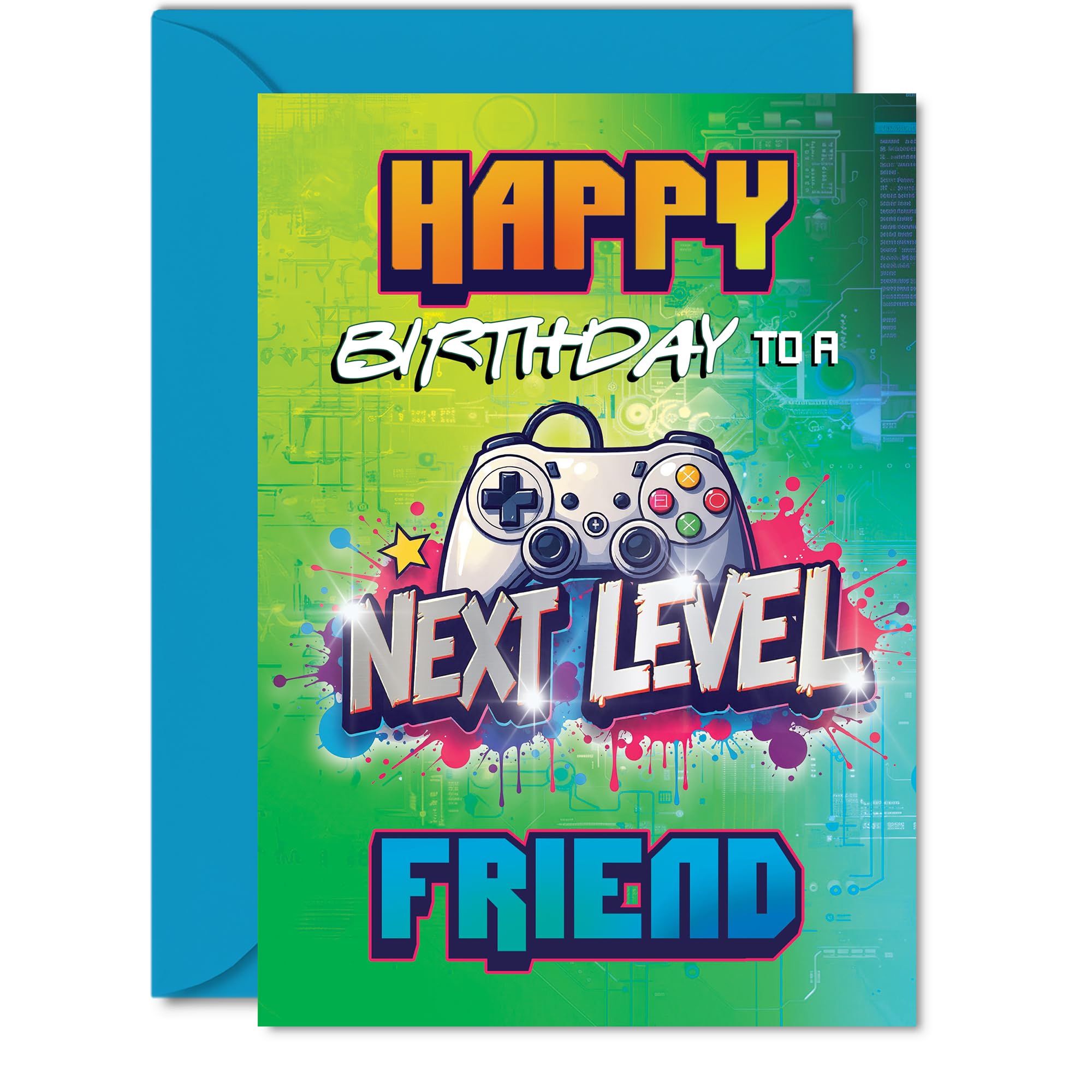 Birthday Card - Next Level - Happy Birthday Card for Friend from Best Friends Bestie, 5x7 Inch Gamer Bday Greeting Cards