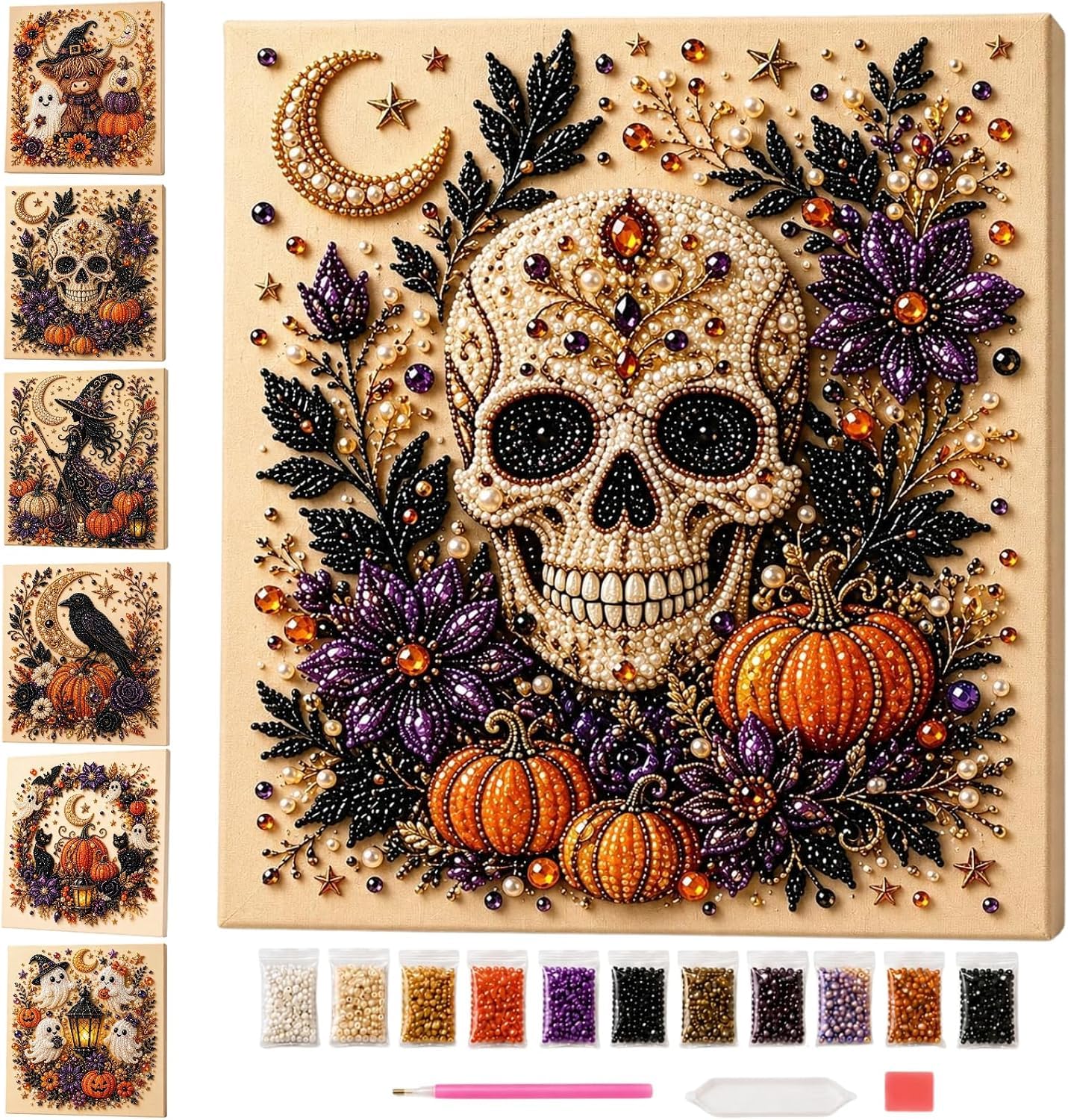 kaelwvn Halloween Ghost Pearl Diamond Art DIY Kit,3D Diamond Painting Crafts Kit (E)