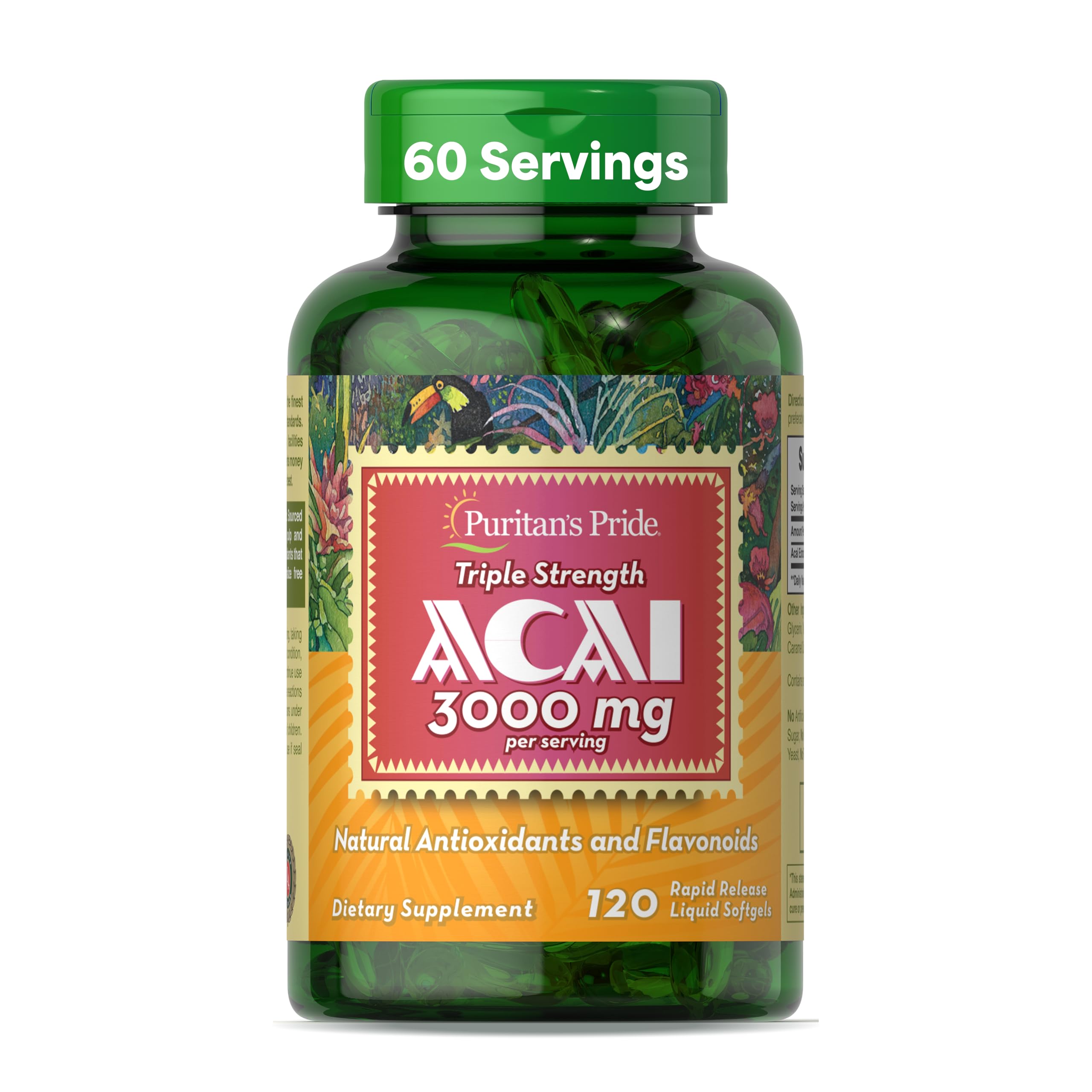 Triple Strength Acai 150 MG (3000 mg Equivalent) with Antioxidant Properties and Flavonoids, 2 Month Supply, 120 Rapid Release Liquid Softgels