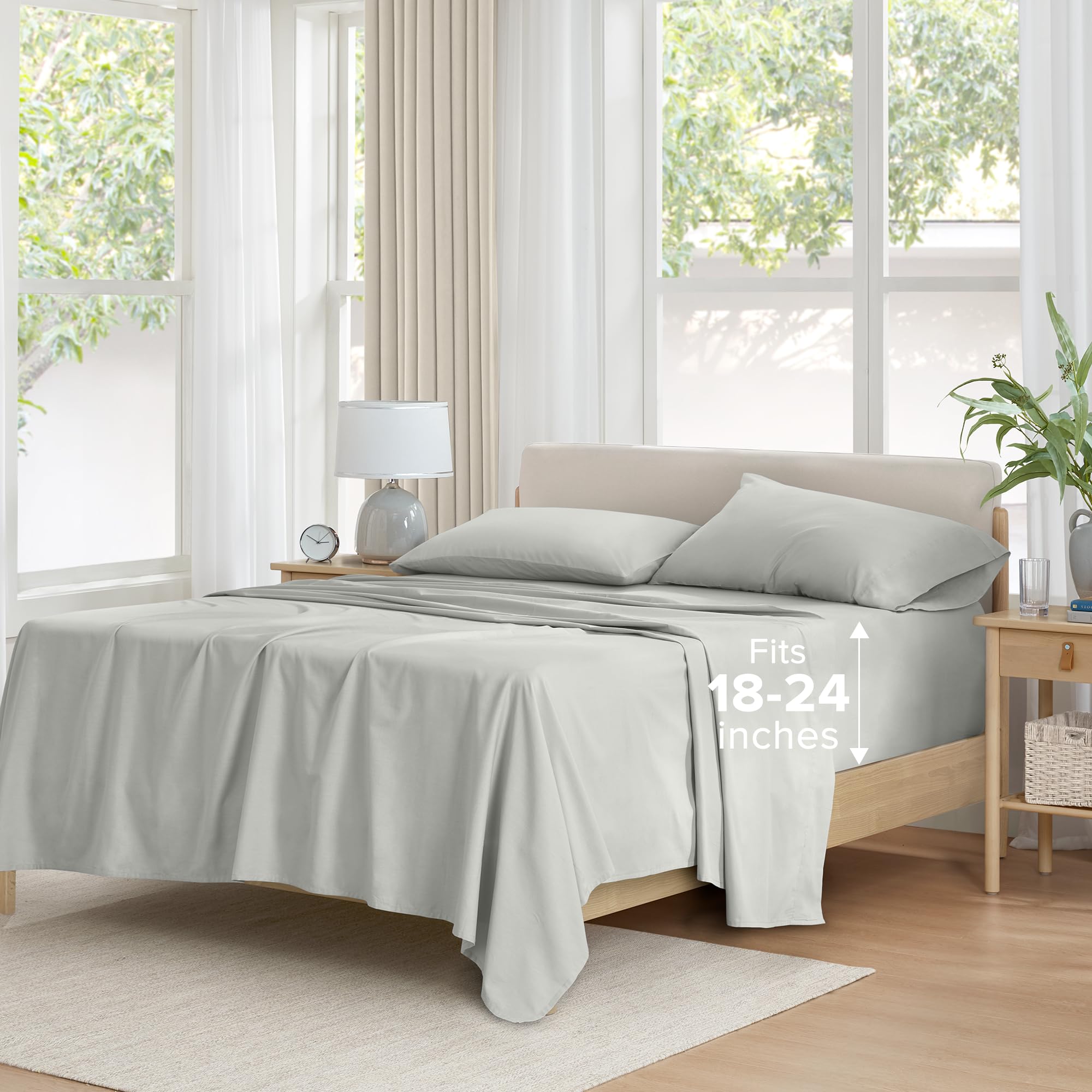 Comfort Spaces Extra Deep Pocket, 100% Cotton King Fits up to 24" Mattress, Breathable, Naturally Cool Cotton, Soft Cotton Sheets, All Seasons Sheet Set, Grey 4 Piece โ image 1