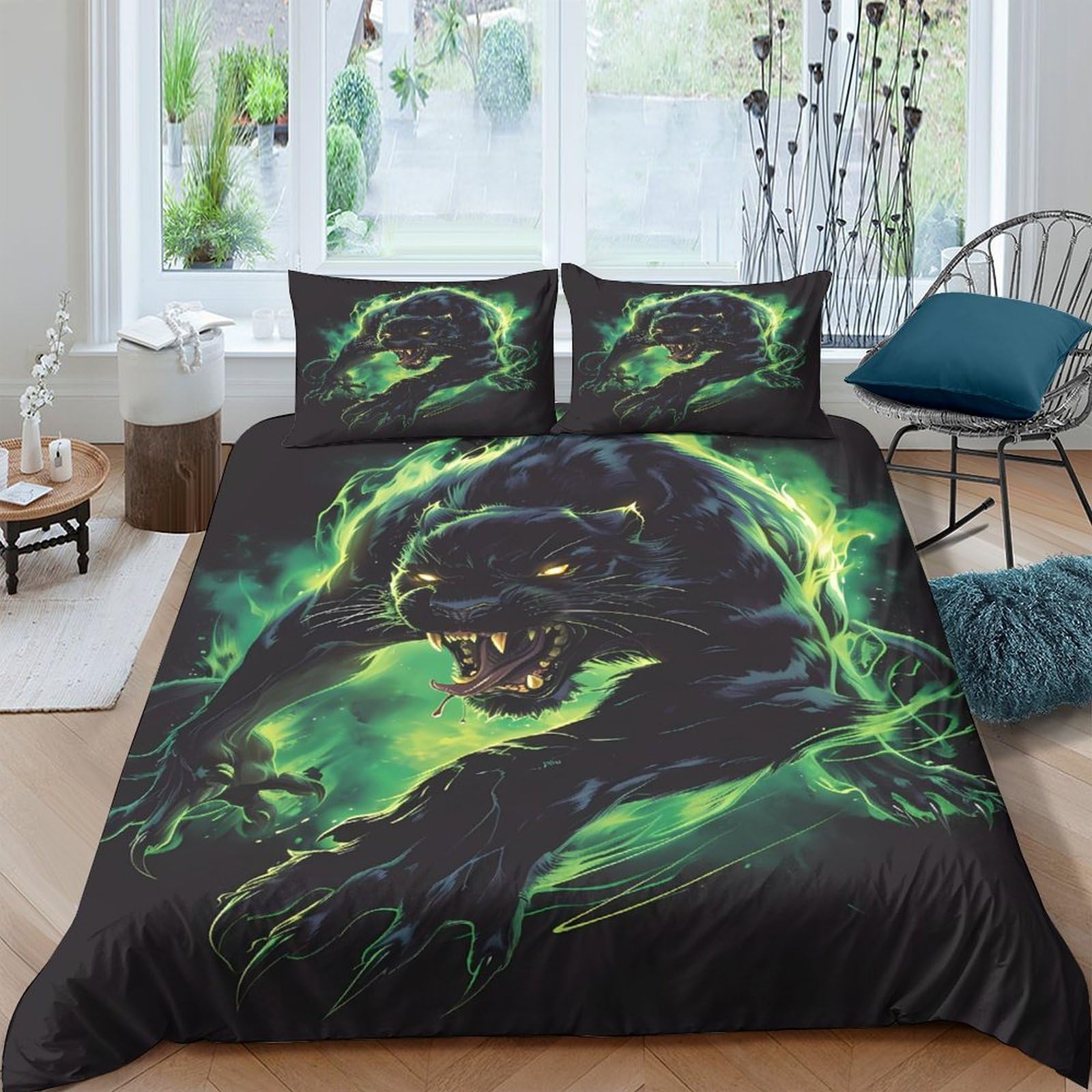 Ctjqhvkz Style-7 3D Printed Black Panther Fitted Sheet Microfiber Soft Breathable Green Lightning Mattress Cover For Bedroom Dorm Decor Single（135X200cm）
