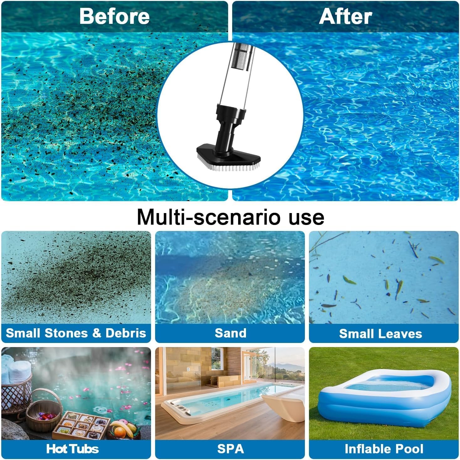 3 in 1 Cordless Rechargeable Pool Vacuum, Handheld Pool Cleaner Ideal for Spas, Hot Tubs and Small Pools for Sand and Debris