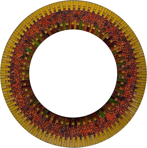 Miniatura 1 de Zorigs Espejo de mosaico decoración de pared  Espejo decorativo hecho a mano espejo de mosaico amarillo rojo marco de 24 pulgadas espejo redondo de