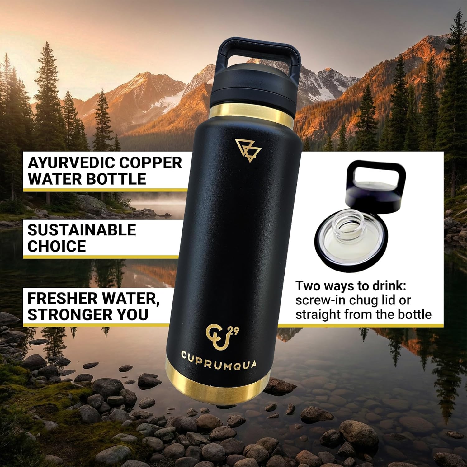 copper infused Water Bottle (black)