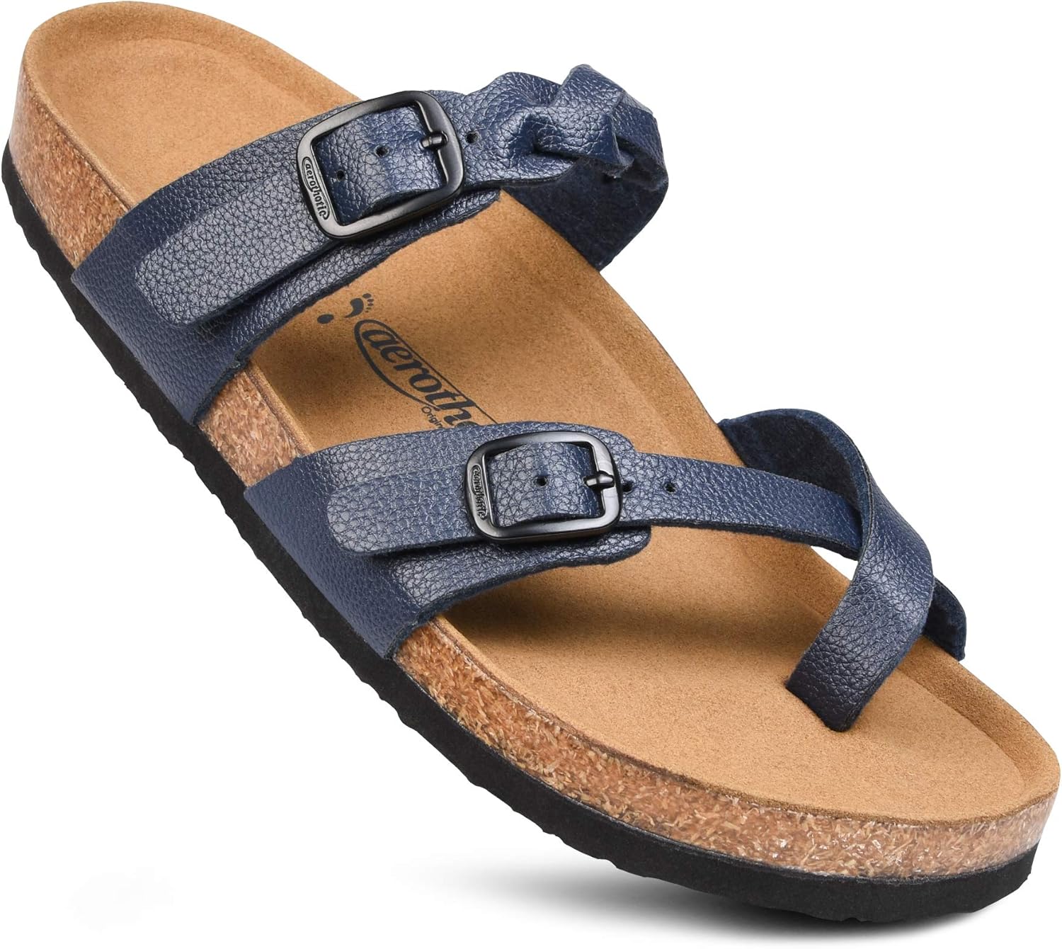 Memory Foam Cork Footbed Slides for Women Sandals with & Arch