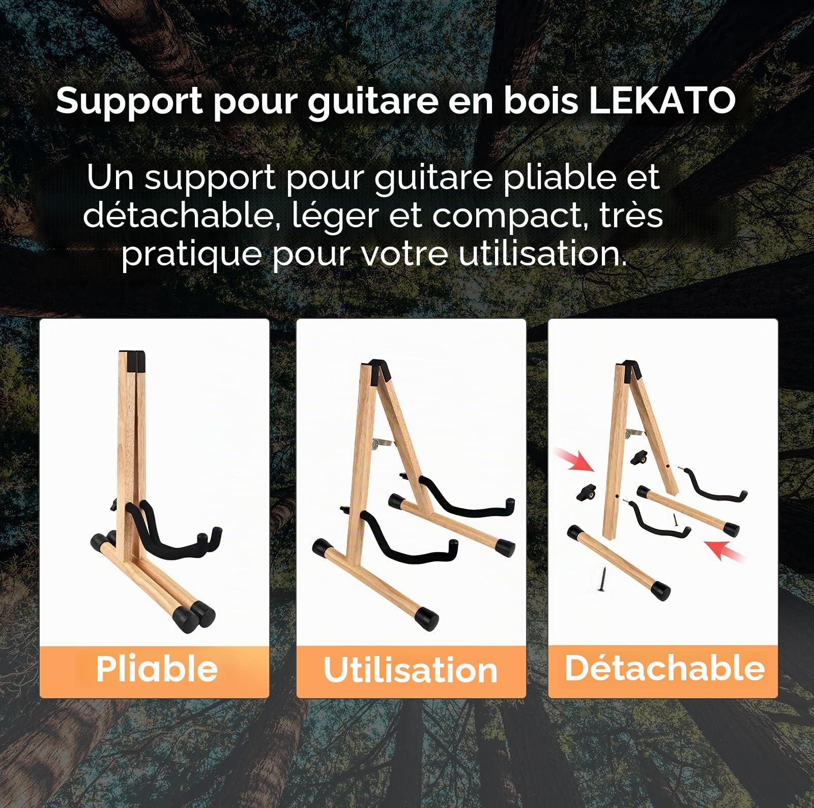 LEKATO Support de guitare acoustique en bois dur pour guitare électrique basse avec rembourrage en mousse pour guitares, basse, violoncelle, banjo, mandoline, ukulélé