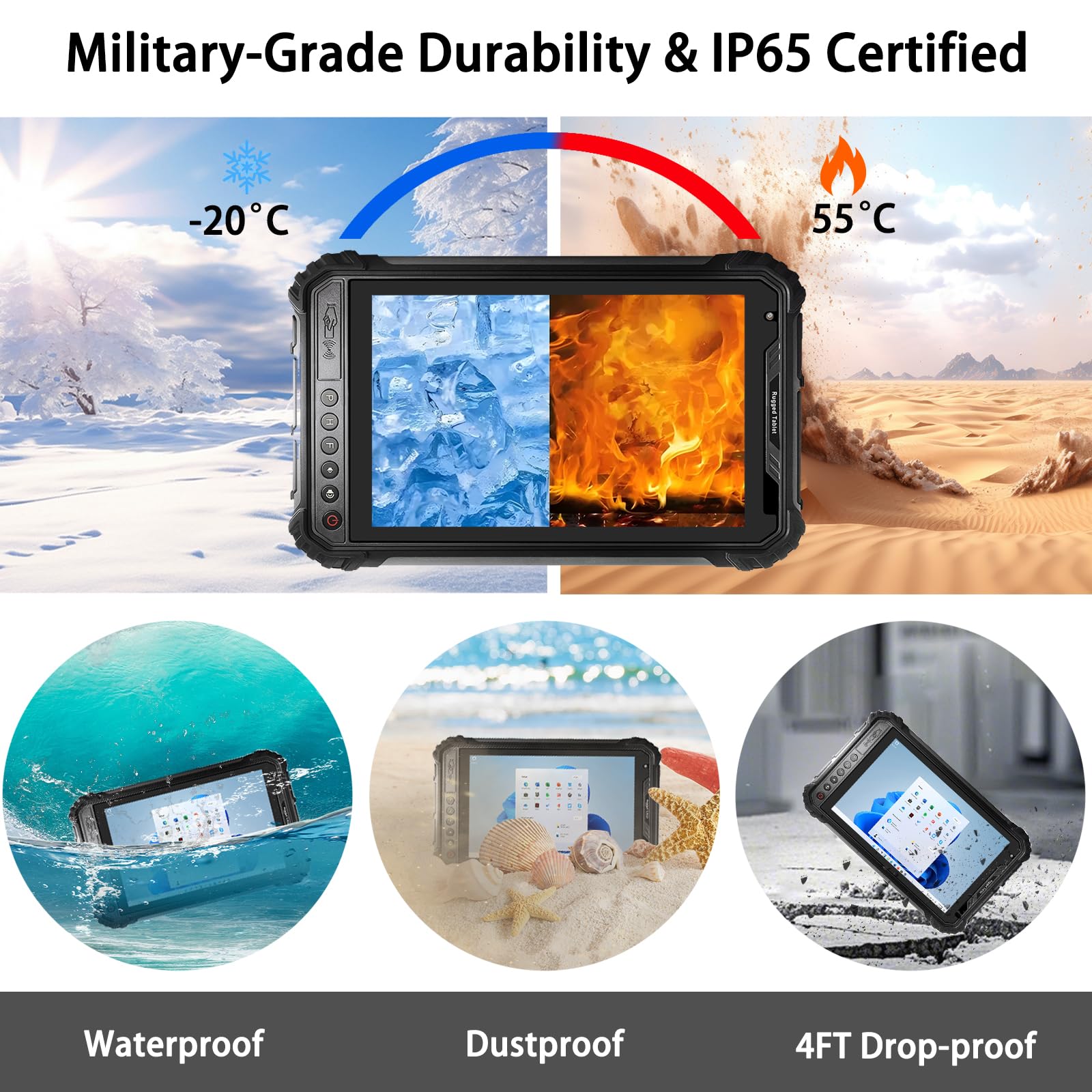 ST9-J wytrzymały tablet, 8-calowy tablet przemysłowy Windows 11 Pro Intel N5100, 8 GB+256 GB, wodoodporność IP65, 5000 mAh, 4G LTE/WiFi/BT 4.2/NFC/GPS (edycja standardowa)