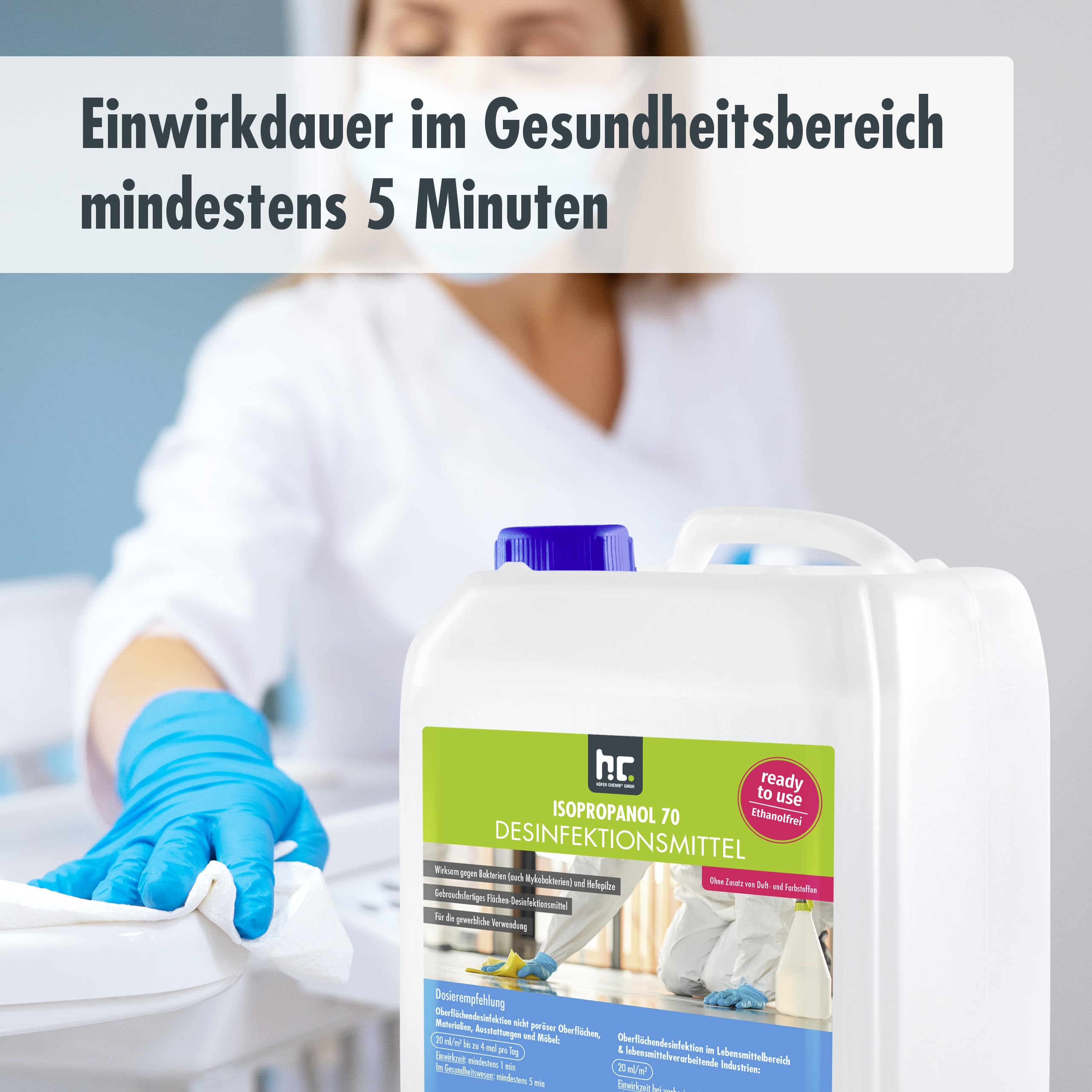 Höfer Chemie 5 L Zugelassenes Desinfektionsmittel für Oberflächen - anwendungsfertig - auch geeignet für Lebensmittelindustrie