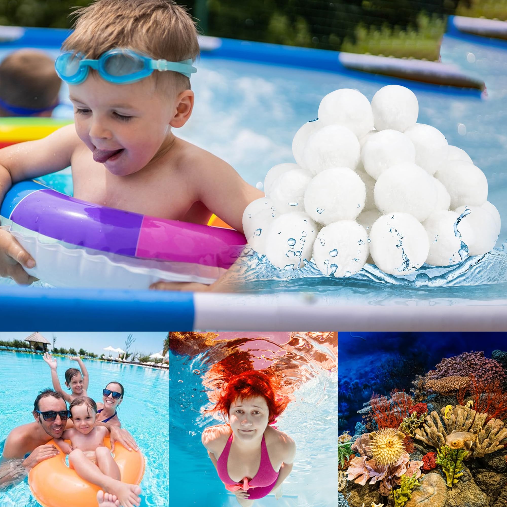 JAADU 800g Bolas Filtro Piscina, Bolas Depuradora Piscina, Reemplaza 28kg Arena de Filtro, para Instalaciones de Filtro de Arena, Piscina, Acuarios