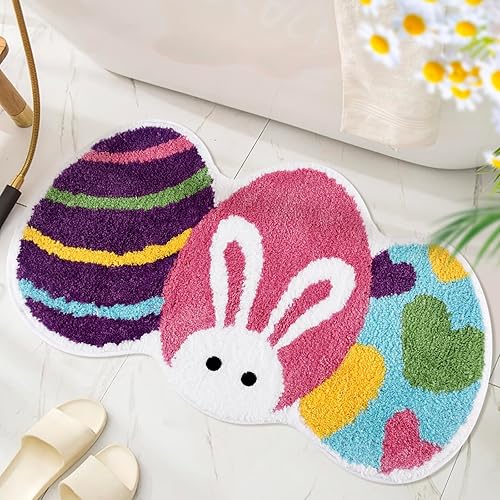 Miniatura 7 de Tapete de baño de Pascua, antideslizante, lavable, absorbente, tapete de baño de Pascua, alfombra de conejo, alfombra suave para dormitorio, sala de