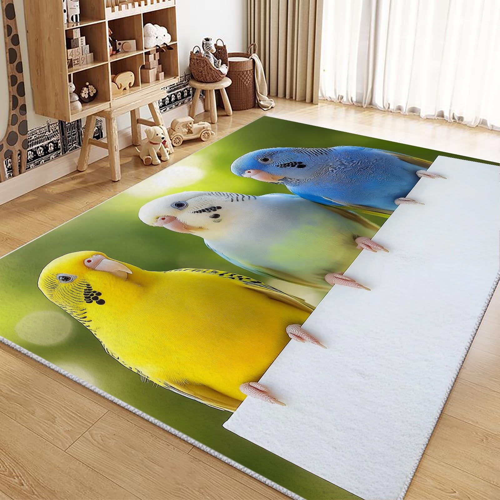 Tapis salon doux lavable 140x200 motif oiseau grand format