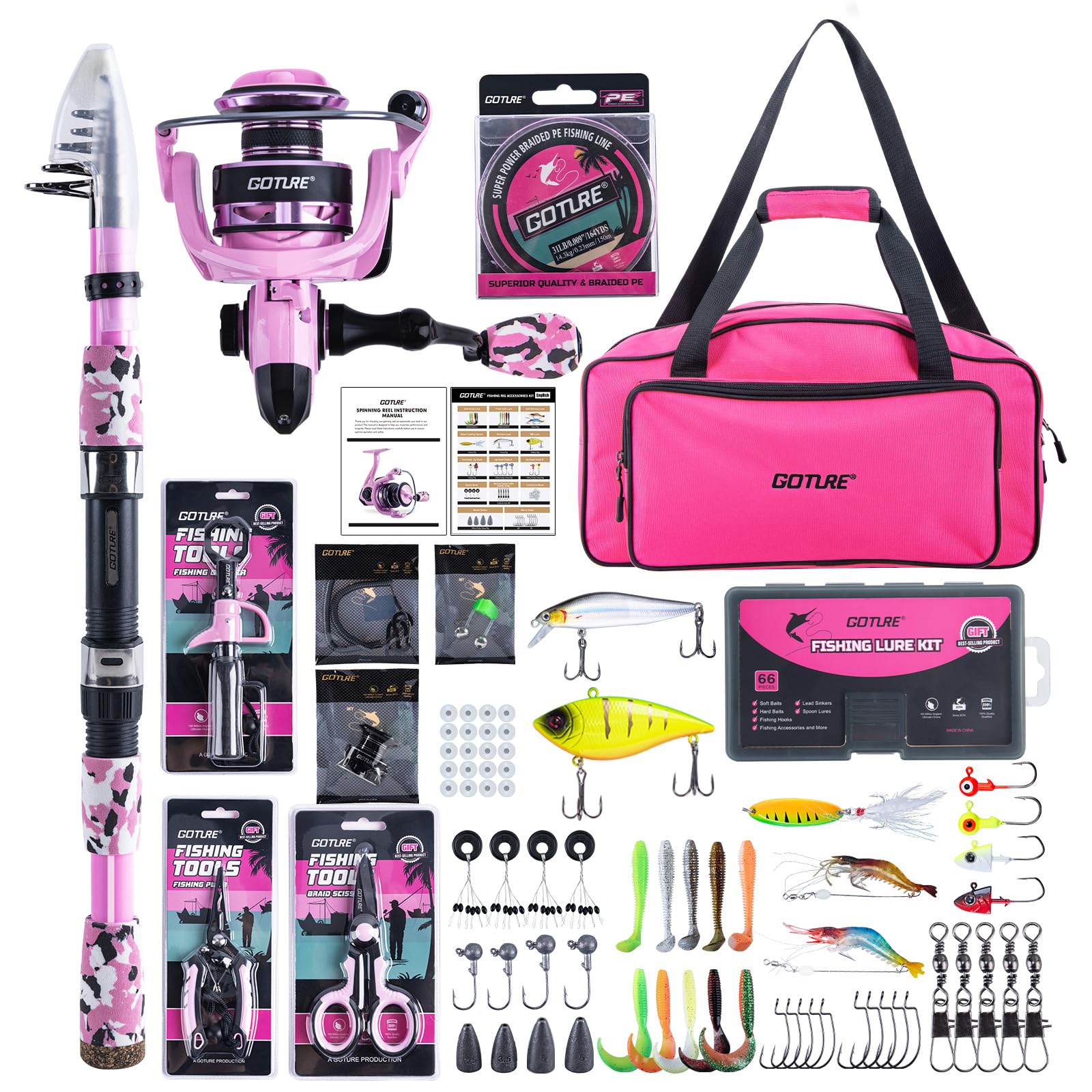 Goture Pink Fishing Rod and Reel Combo