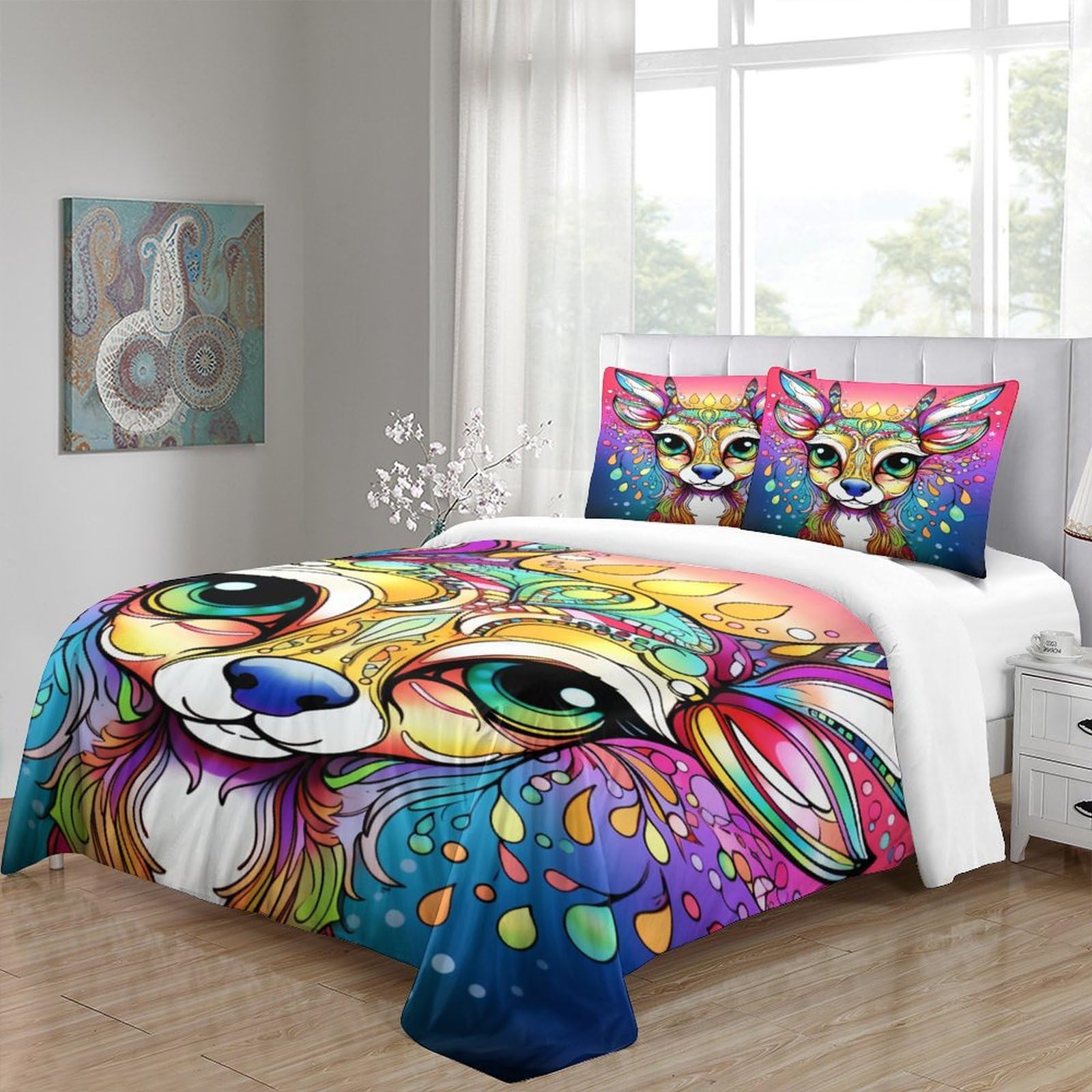 Stampato in 3D Pronipote tibetano Copertina Stampata Microfibra Disegnata Biancheria Da Letto Stile Morbido Set 3 Pezzi,King（220x240cm）, Per Adolescenti E Adulti