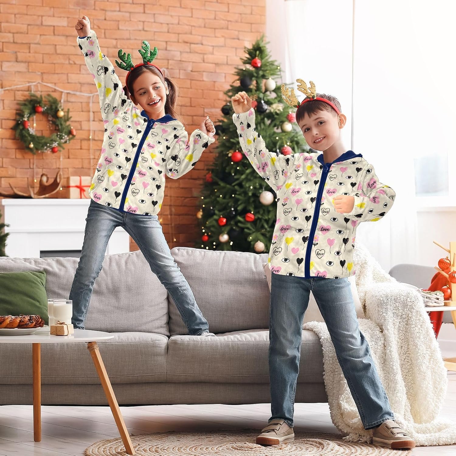 Love and Heart Pattern Fleece Jacket Toddler Boy Outerwear Jackets Navy Blue Baby Boys Hoodie