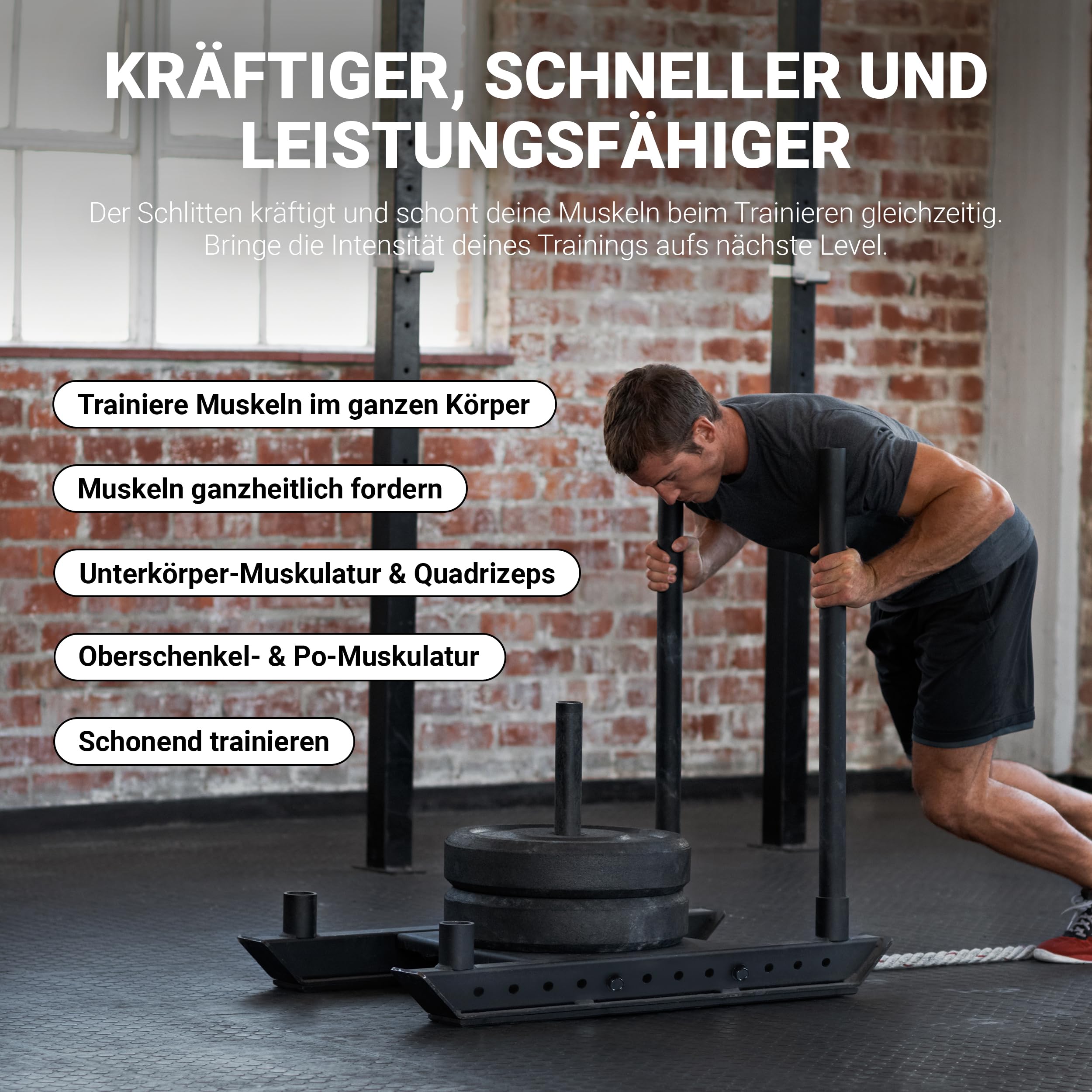 MSPORTS Gewichtsschlitten Premium - Power Sled, Powerschlitten, Sprint- und Zugschlitten, Schnellkrafttraining, Druck- und Zugübungen Schwarz