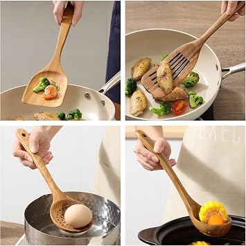 8 Pack Wooden Spoons for Cooking and Kitchen Utensil Drying Rack