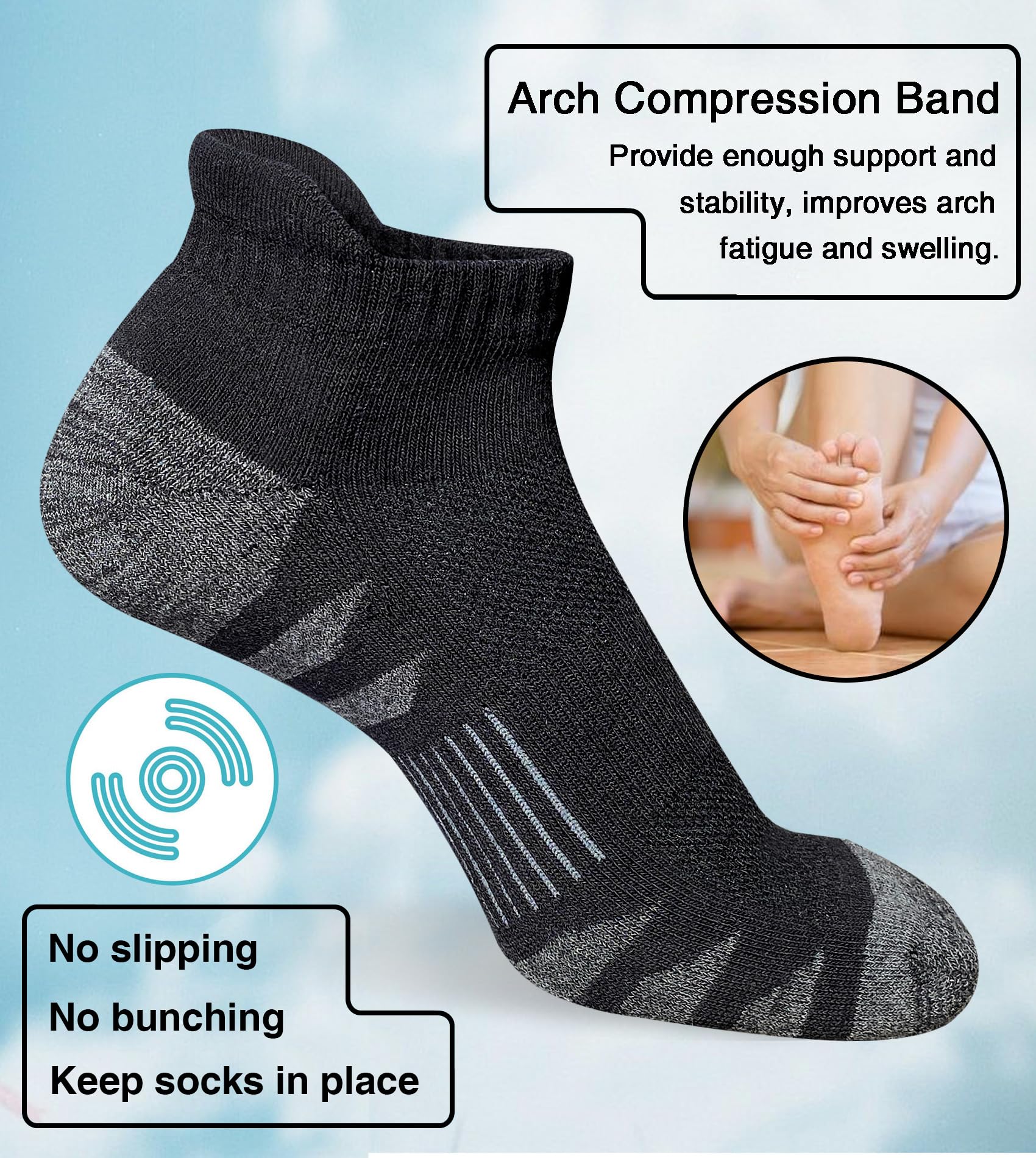 Heyoboy Sportliche gepolsterte Baumwollsocken für Herren, Anti-Blasen, feuchtigkeitsableitend, atmungsaktiv, Laufsocken, 5 Paar