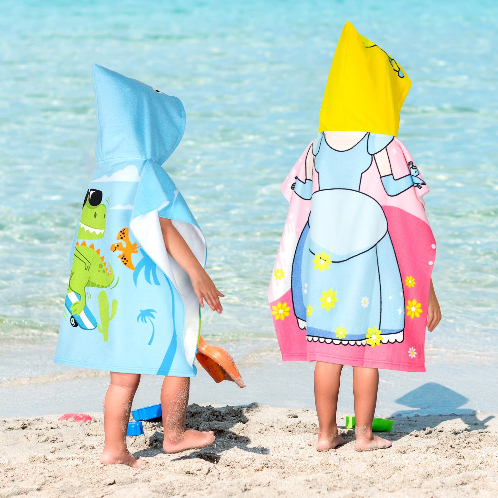 Toallas de playa con capucha para niños, toalla de baño para niños de 1 a 6 años, toallas de piscina para niños, toallas de piscina de secado rápido, toalla poncho de microfibra suave ligera de 24 x