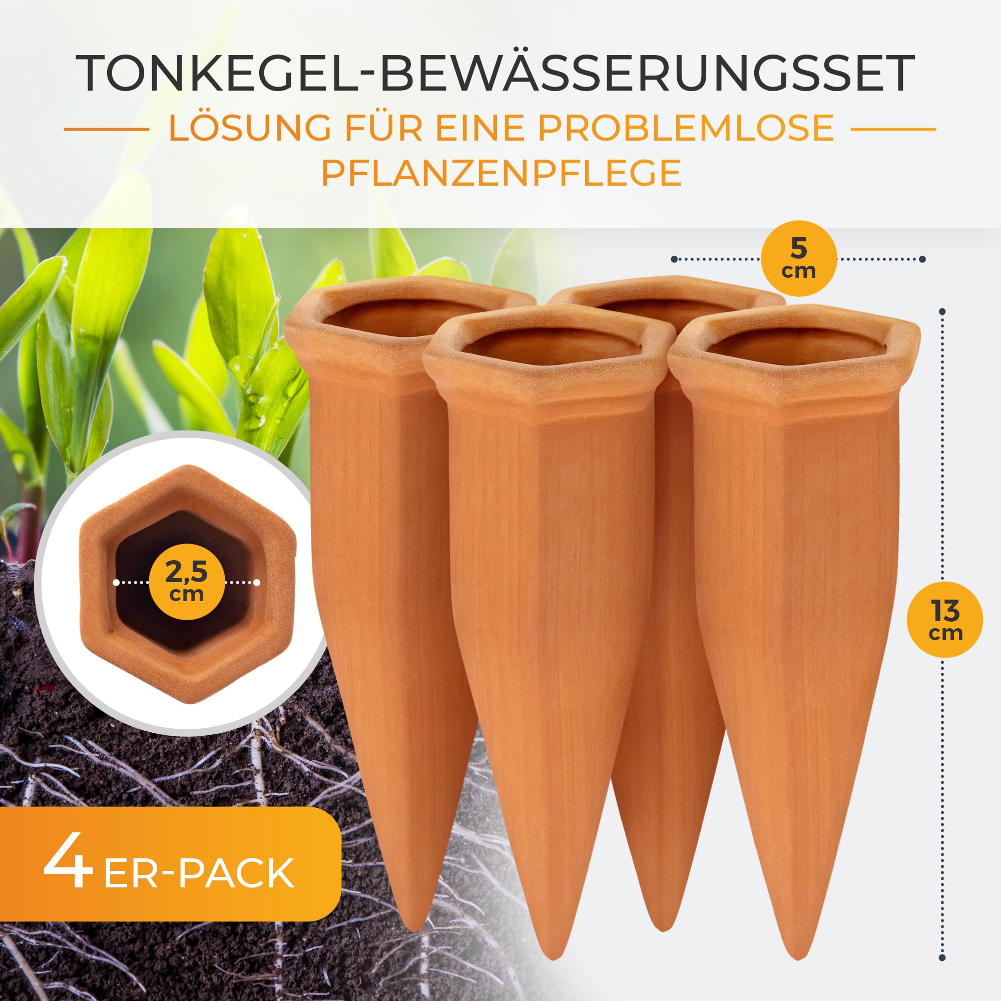 Bio Green Hydro Cup Set - 4 Coni Di Argilla E Serbatoi Da 2.5 Litri, Per Irrigazione Efficiente, Verde - Foto 7