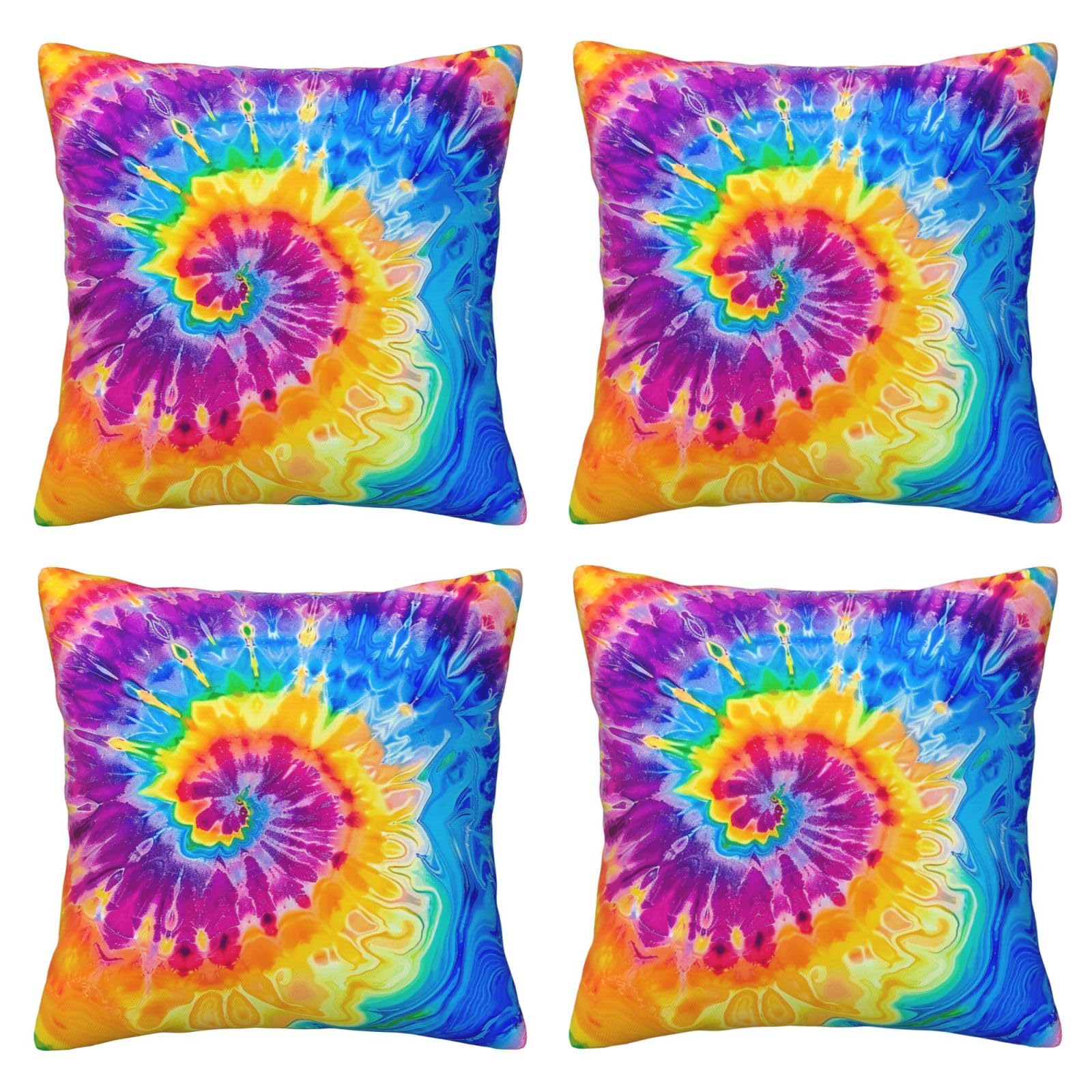 Colorful Tie Dye Throw Pillow Cases 4 Pack Square Pillowcases Super Soft Pillow Protectors With Zipper for Couch Livingroom Sofa Bed Office Car,30x30 CM