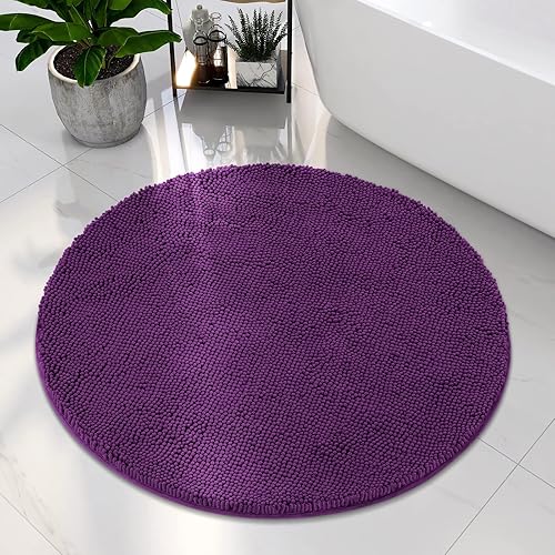 HOMEIDEAS Tapetes de baño redondos, antideslizantes, color morado, 3 pies, extra suaves y absorbentes, lavables a máquina, alfombra de felpilla de