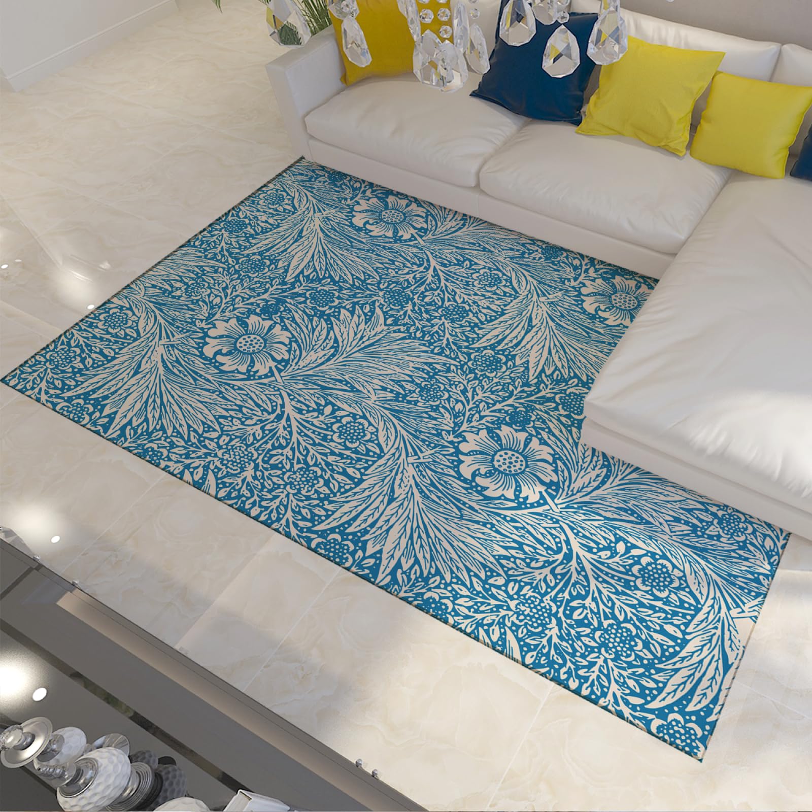 Indoor Große Teppiche Blumen Botanischer Druckbereich TeppichMorris Art Low Pile Biue Teppich für Kinderzimmer Esszimmer Küche Vintage Fußmatten 60 x 100 cm