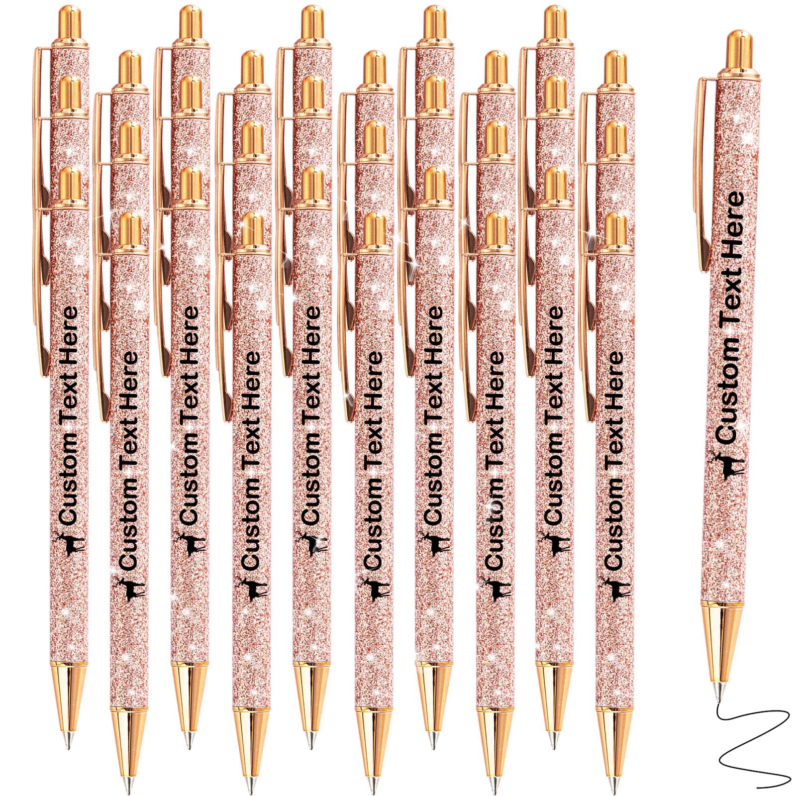 Xiuyours Personalised Pens for Women Custom Glitter Pen with Name Logo Imprinted, 30 Customised Sparkly Bling Ballpoint Pen Gift for Wedding Birthday Office Graduation, Rose Gold — image 1