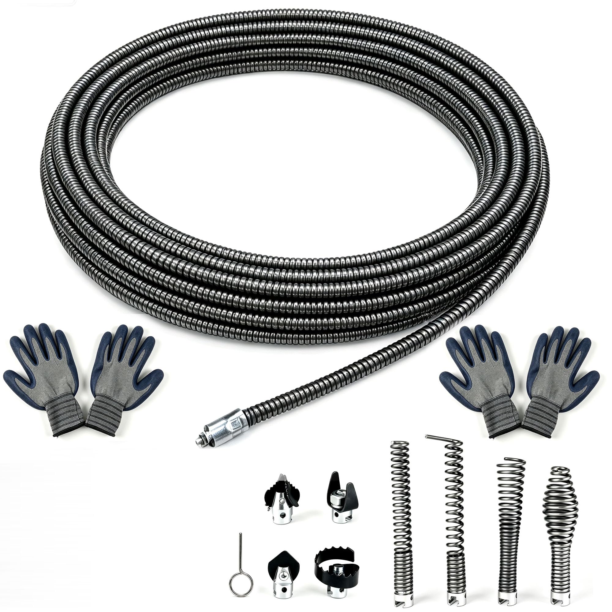 Cable de limpieza de drenaje mejorado de 0.5 pulgadas x 75 pies, repuesto