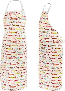 SPOTTED DOG GIFT COMPANY Kochschürze Damen, Küchenschürze mit Dackelmotiv 100% Baumwolle, Schürze Verstellbar mit Tasche, Hund Küchenzubehör und Deko, Geschenk für Dackelliebhaber Hundebesitzer