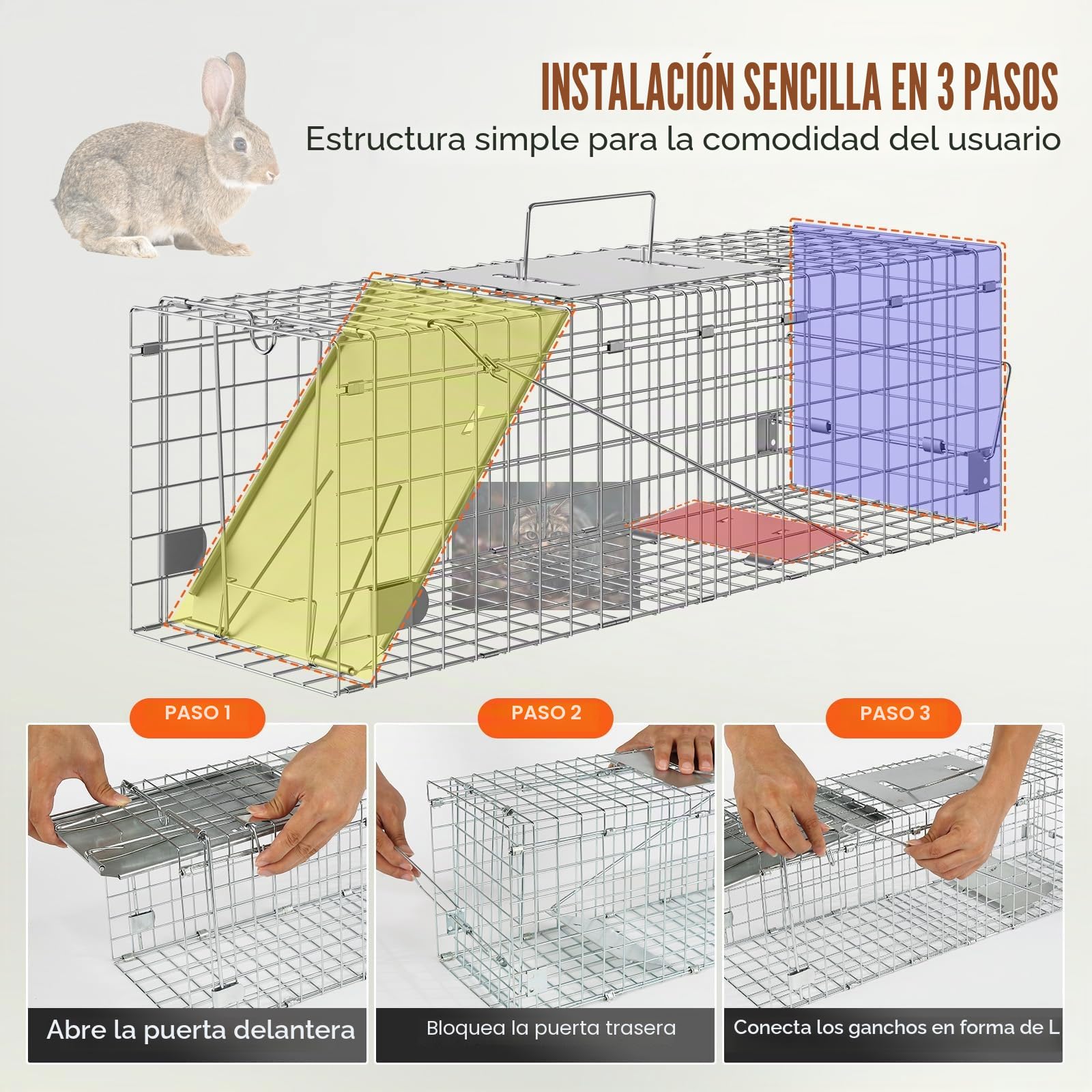 VEVOR Trampa para Animales 610x203x203 mm Jaula Plegable para Trampa para Gatos Alambre Galvanizado sin Crueldad con Asa Trampa para Conejos, Gatos Callejeros, Ardillas, Mapaches, Marmotas, Zarigüeyas