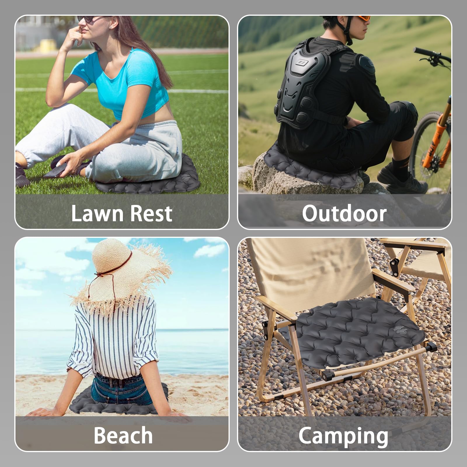 EXLECO Cuscino Gonfiabile da Campeggio con Pompa, Cuscini da Esterno Ultraleggero, Cuscino per Seduta Gonfiabile Impermeabile, Cuscini d'Aria Portatile per Viaggi, Spiaggia, Pavimento, Grigio
