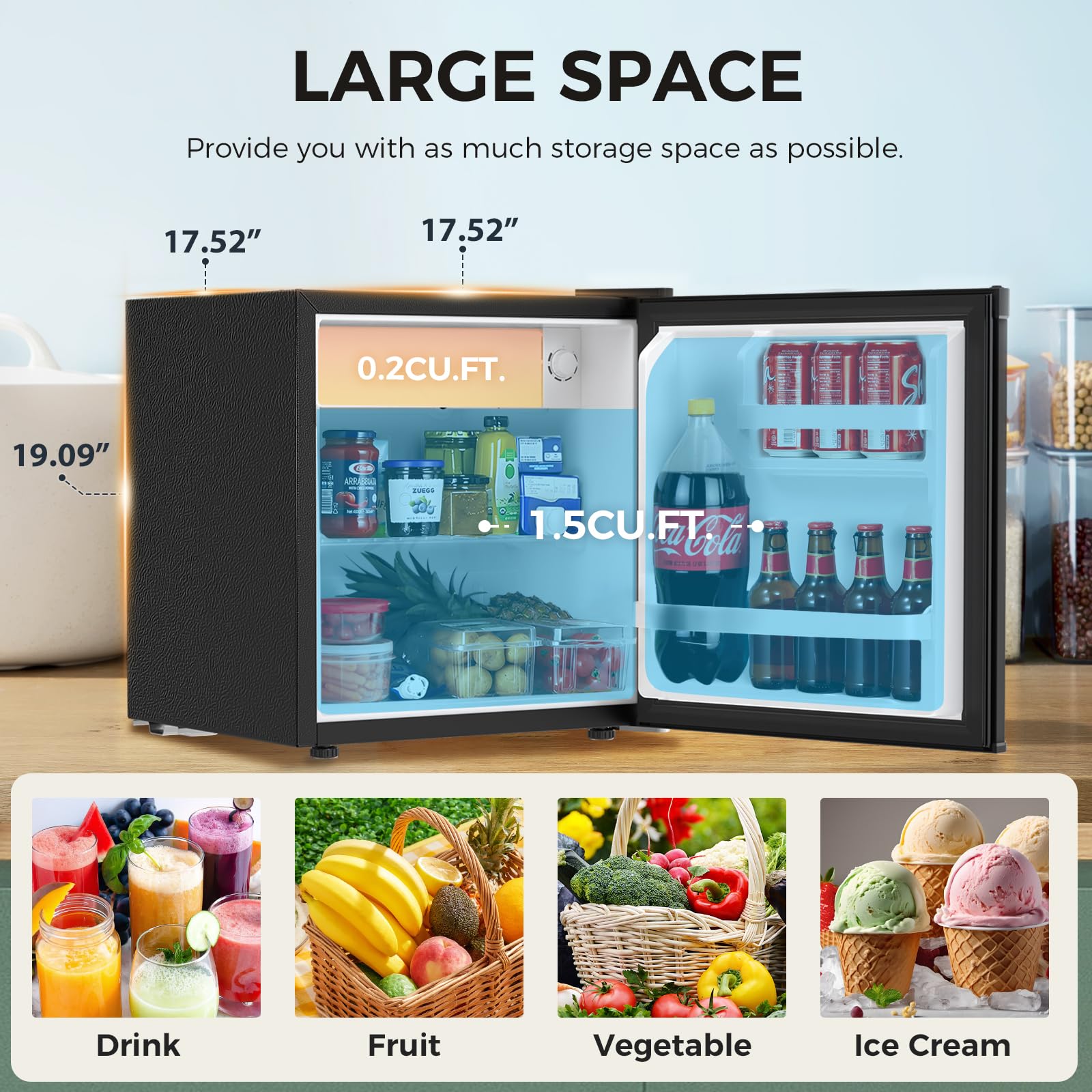 Antarctic Star Compact Refrigerator Mini Fridge with Freezer, Single Reversible Door, Dorm Fridge, Removable Glass Shelf, Defrost Button, for Bedroom, Office, Garage, 1.4 Cu. Ft, Black