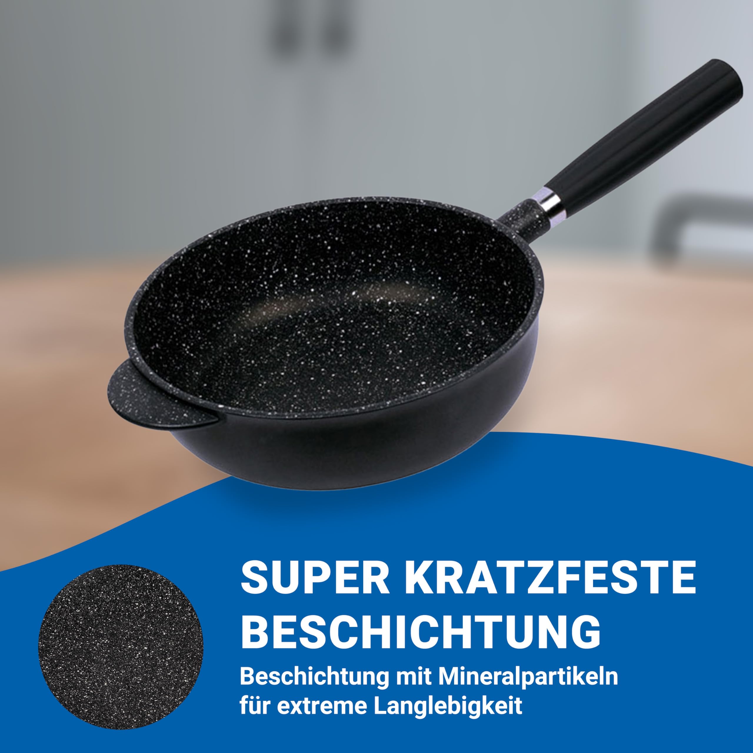 pentolpress Granit Tiefe Pfanne (28 cm Durchmesser) – Pfanne Induktion – super kratzfeste Induktionspfanne – Antihaft Bratpfanne made in Italy – Pfannen mit abnehmbarem Griff