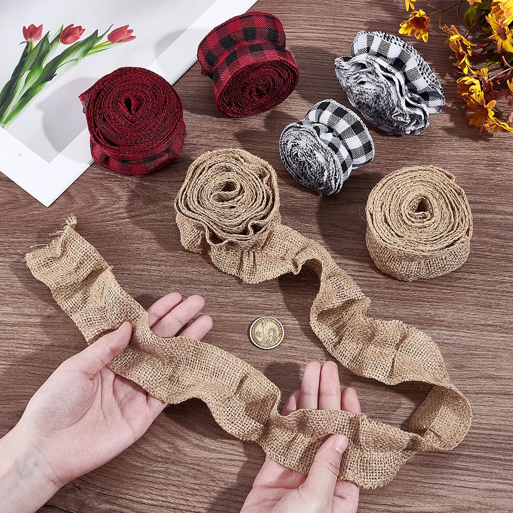 AHANDMAKER 6 rotoli di nastro in tela impalcato, 3 stili, nastro per albero di Natale, 2 (6) cm di larghezza, rosso e nero, a quadri, per albero di Natale, confezioni regalo, decorazione fai da te