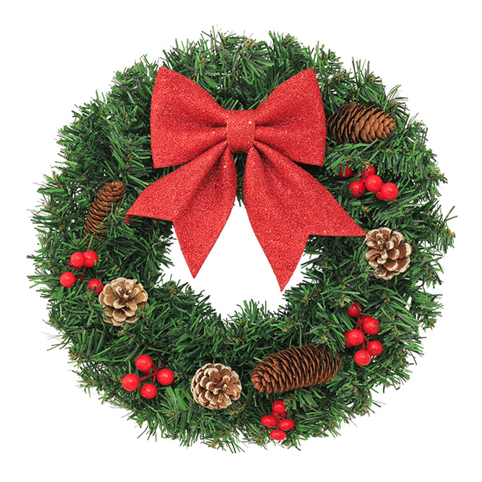 Christmas Wreath for Front Door 50CM Xmas Wreath Large Artificial Christmas Wreaths Winter Garlands Wreath Xmas Wreaths with Bow Ribbon for Wall Window Fireplace (No light string)