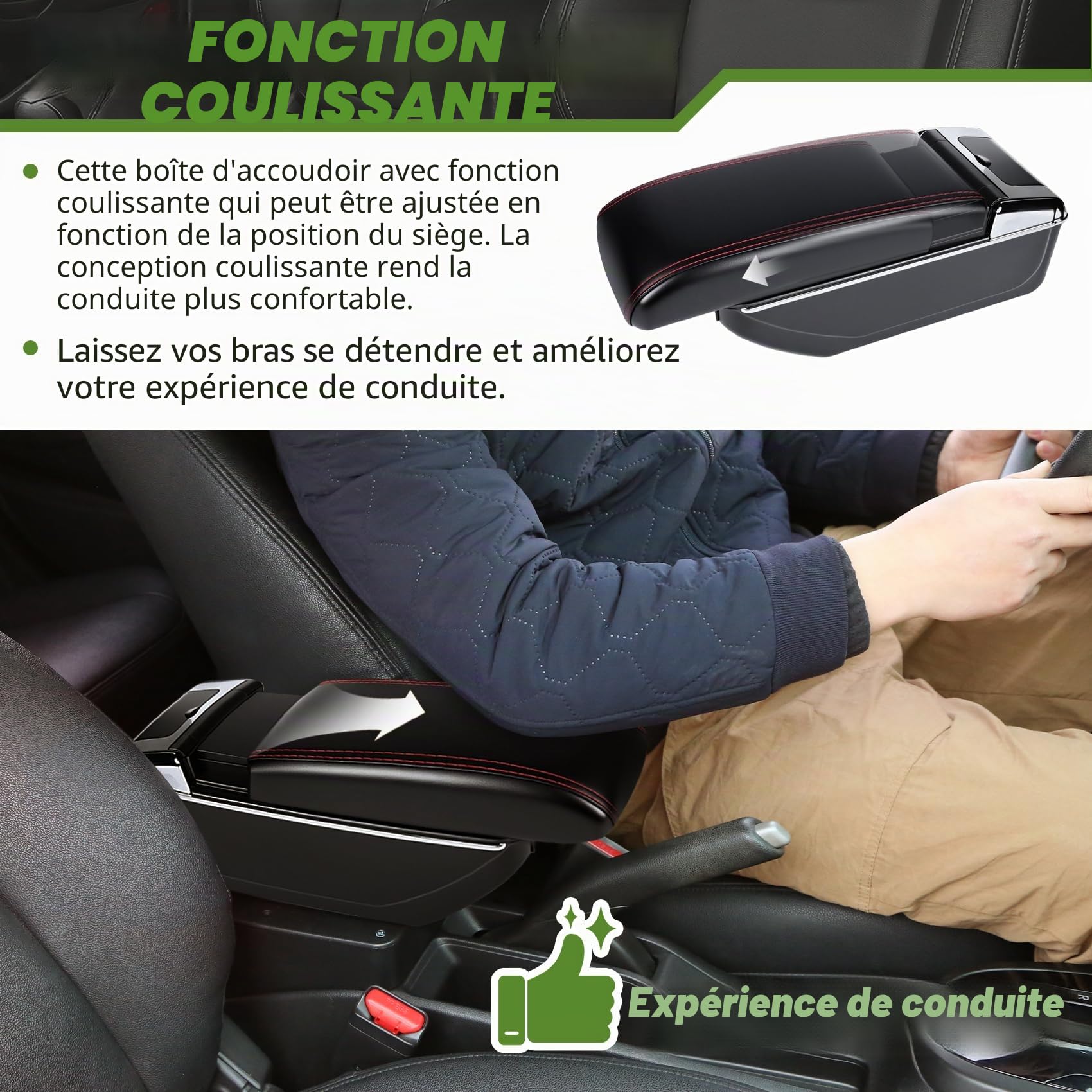 Accoudoir Centrale pour Citroen Berlingo, Rangement Intégré, Cuir Noir, Facile à Installer, Accessoire Intérieur Voiture