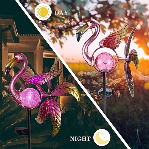 Miniatura 3 de Afirst Luces solares giratorias de viento Metal cinético viento spinner flamenco luces de jardín al aire libre molinillos de viento decorativos