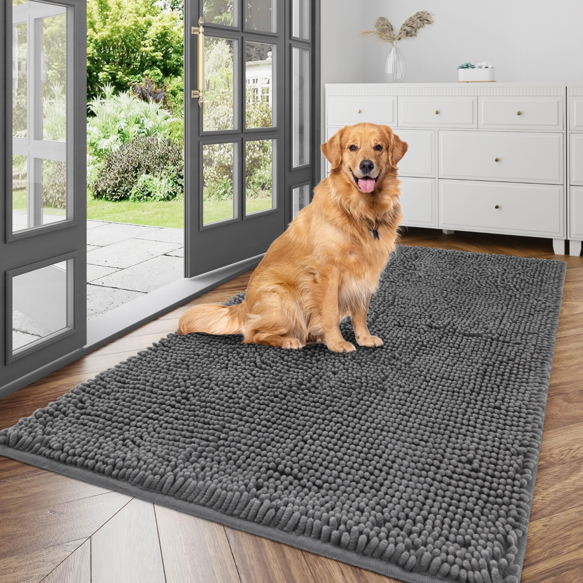 Cybstrax Ultra Absorbent Dog Door Mat for Muddy Paws, 72" x 48" Chenille Mud Mat for Dogs, Quick Dry, Trap Dirt Non-Slip Machine Washable Entry Rug