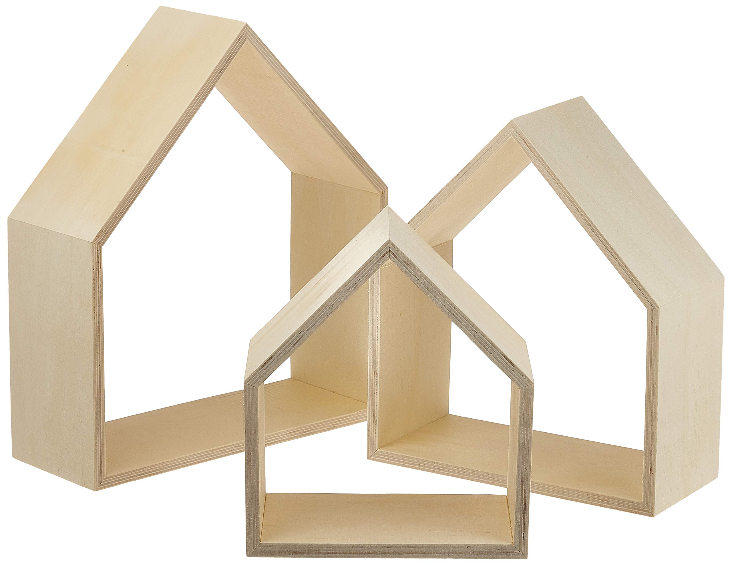 Glorex 6 1320 305 Wooden Frame in House Shape, 3 Pieces in 3 Different Sizes, Approx. 26 x 30 x 10 cm, 25 x 25 x 10 cm and 17.5 x 20 x 10 cm