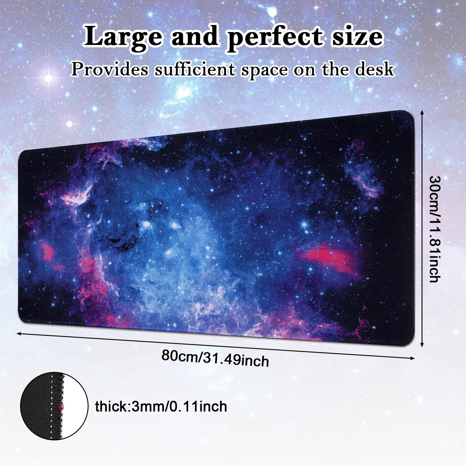 Yimomoyi Nebulosa Galassia Tappetino Mouse XXL, Tappetino Scrivania Grande con Base in Gomma Antiscivolo, Mouse Pad 800 x 300 x 3mm, Tappetino da Gaming con Bordi Cuciti per PC, Laptop (A)