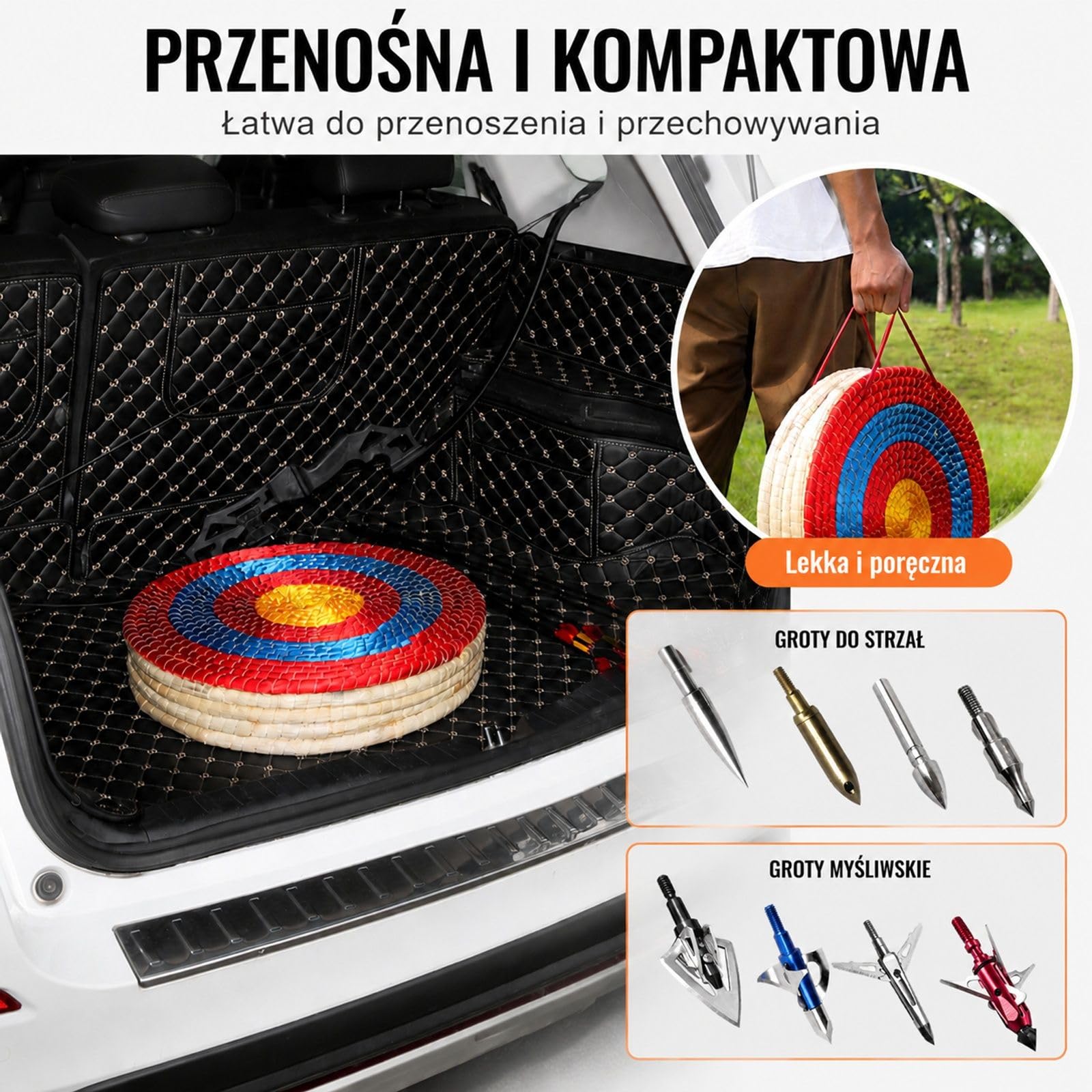 Ręcznie wykonana okrągła tarcza łucznicza ze słomy z czerwonymi niebieskimi żółtymi pierścieniami do treningu